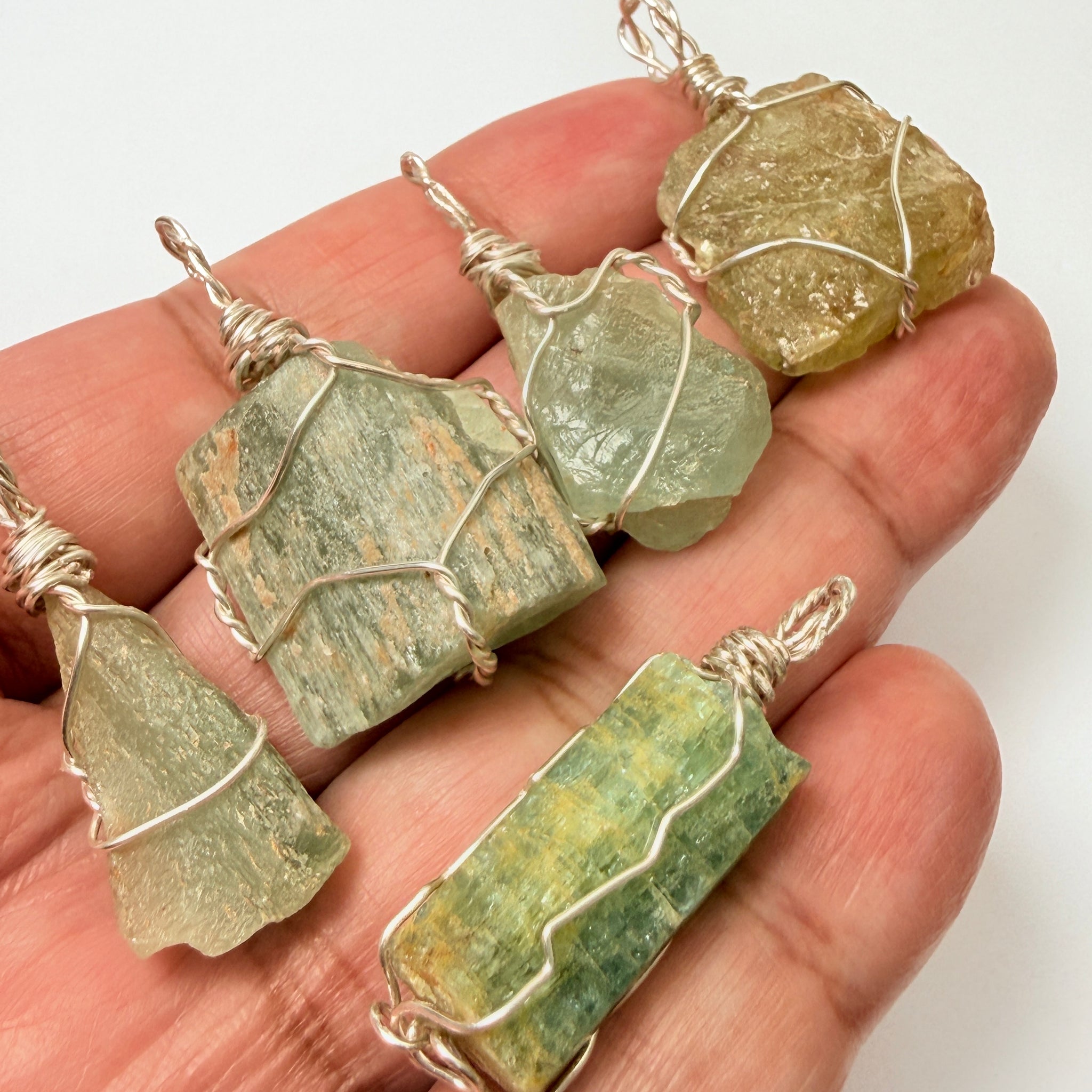 Aquamarine Crystal Wirewrap Pendants Lot, 5 pcs lot, Tanzania, wire is copper with silver coating and non tarnish coat on that