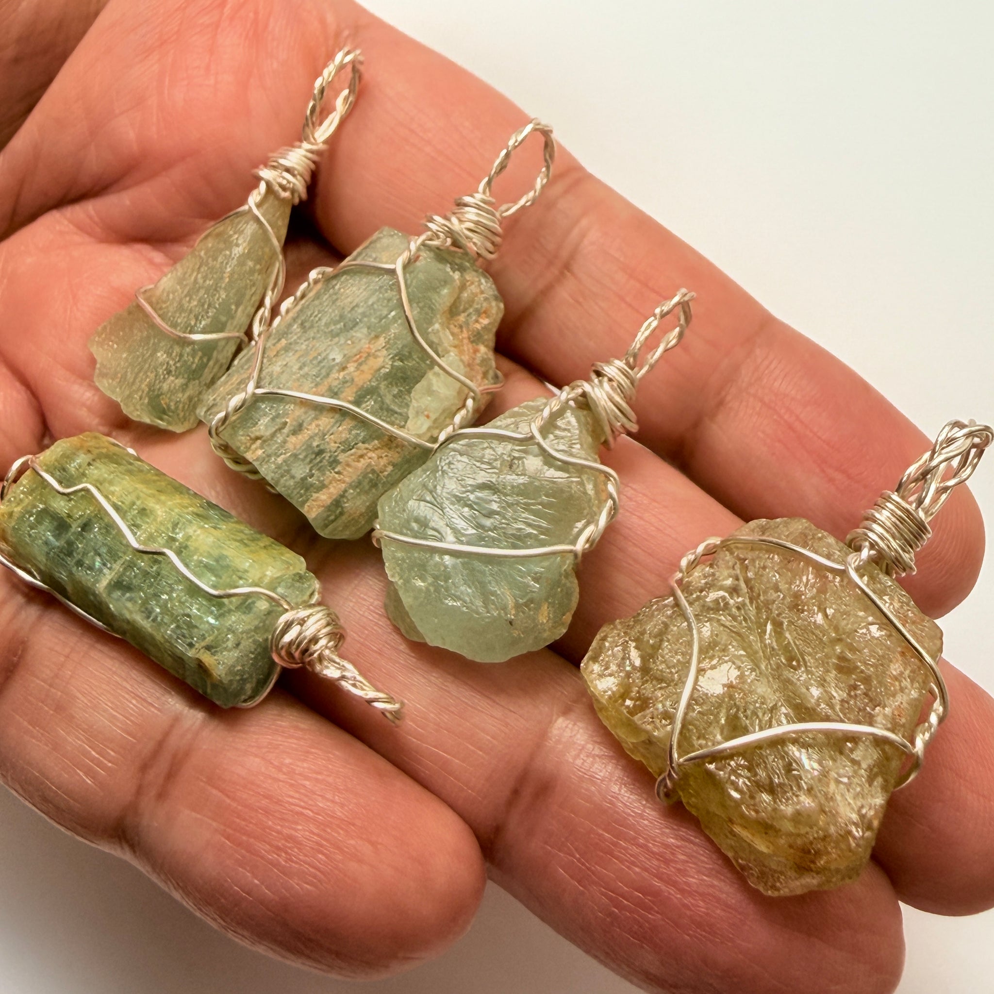 Aquamarine Crystal Wirewrap Pendants Lot, 5 pcs lot, Tanzania, wire is copper with silver coating and non tarnish coat on that