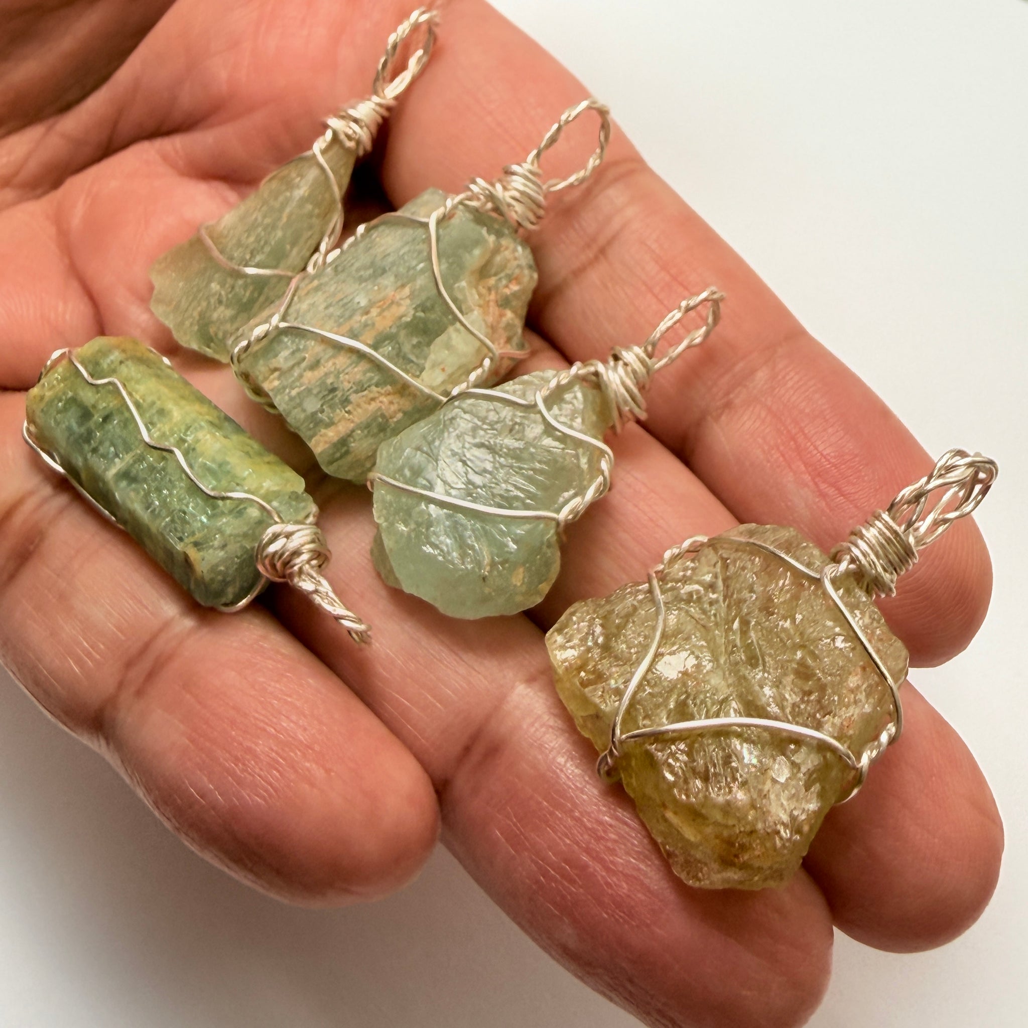 Aquamarine Crystal Wirewrap Pendants Lot, 5 pcs lot, Tanzania, wire is copper with silver coating and non tarnish coat on that