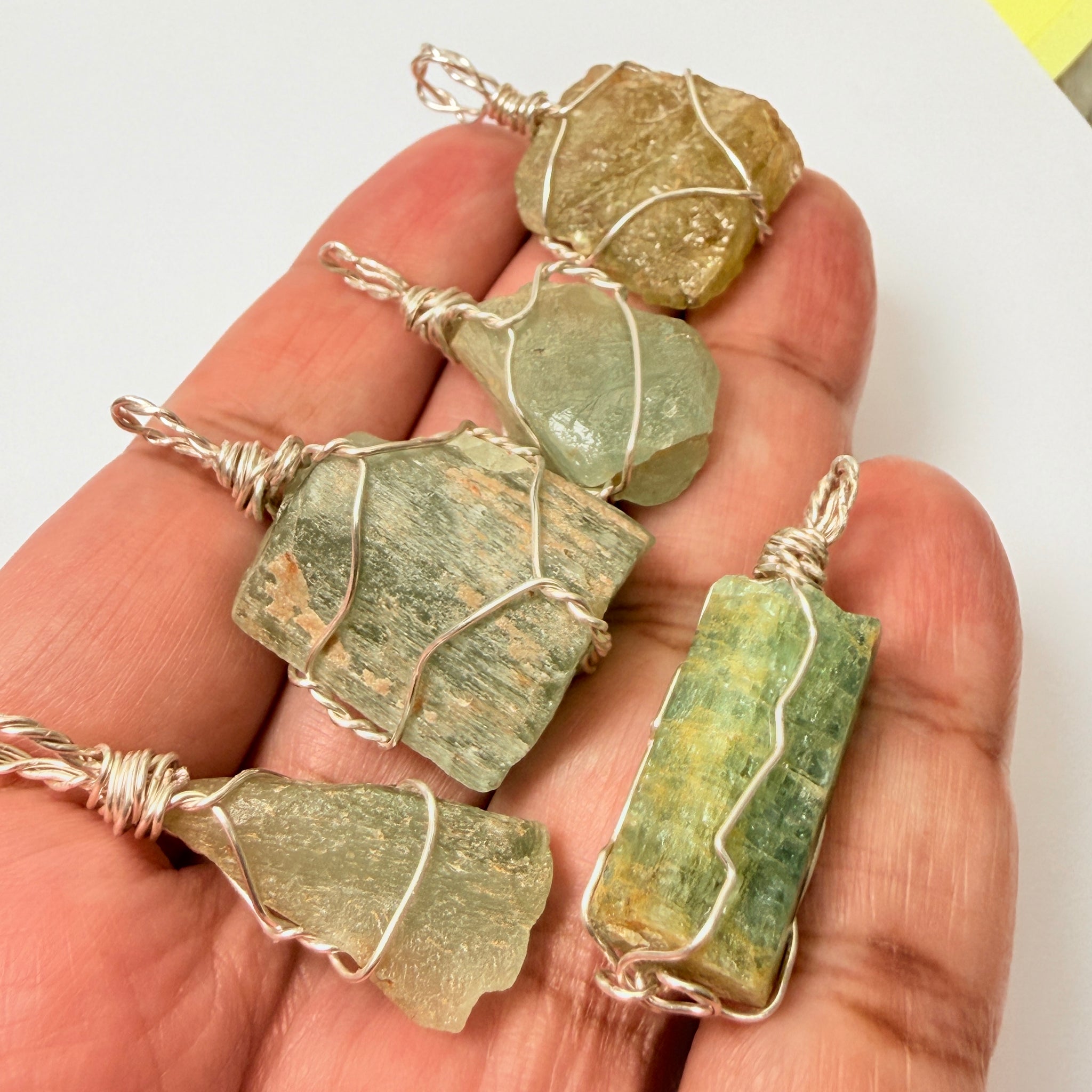 Aquamarine Crystal Wirewrap Pendants Lot, 5 pcs lot, Tanzania, wire is copper with silver coating and non tarnish coat on that