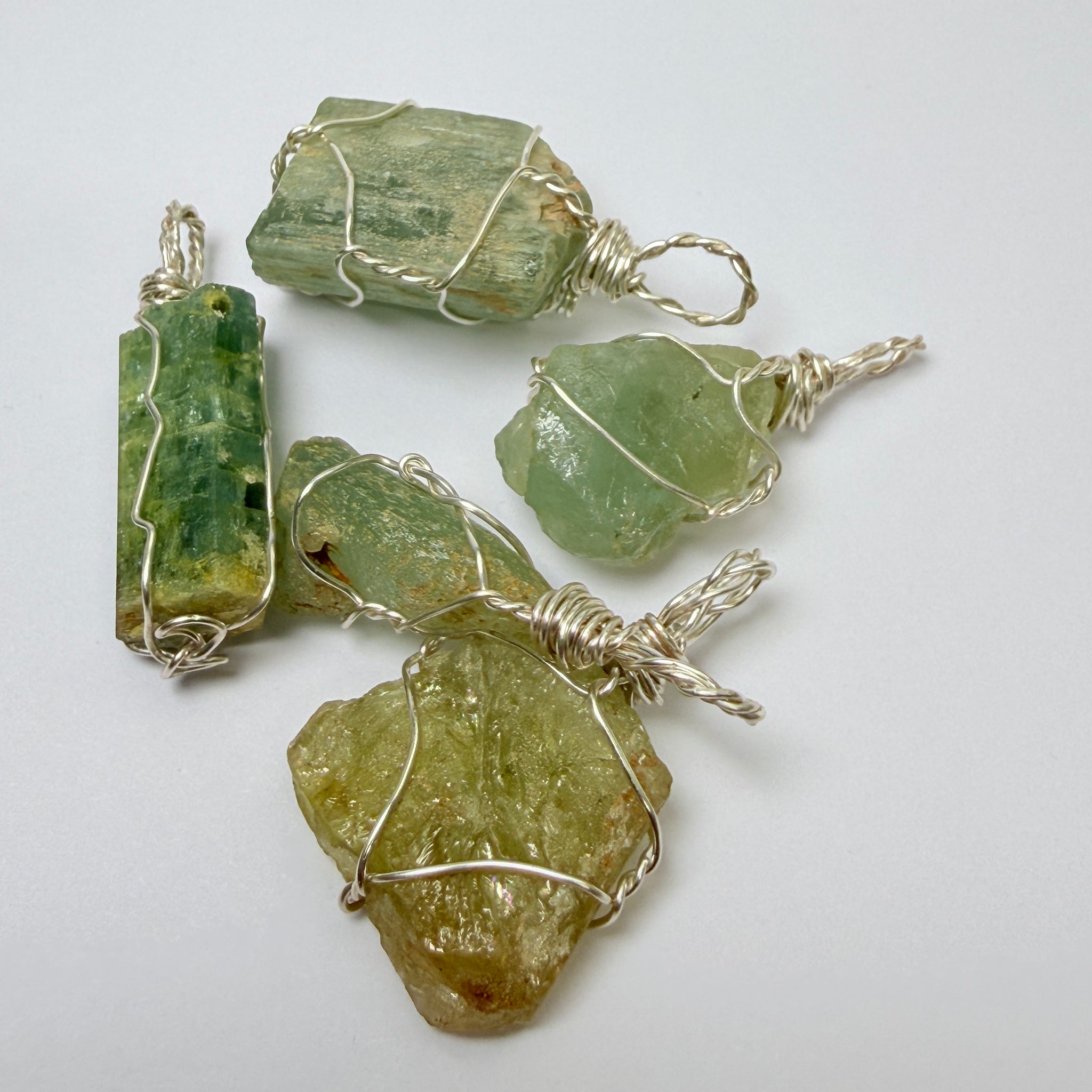 Aquamarine Crystal Wirewrap Pendants Lot, 5 pcs lot, Tanzania, wire is copper with silver coating and non tarnish coat on that