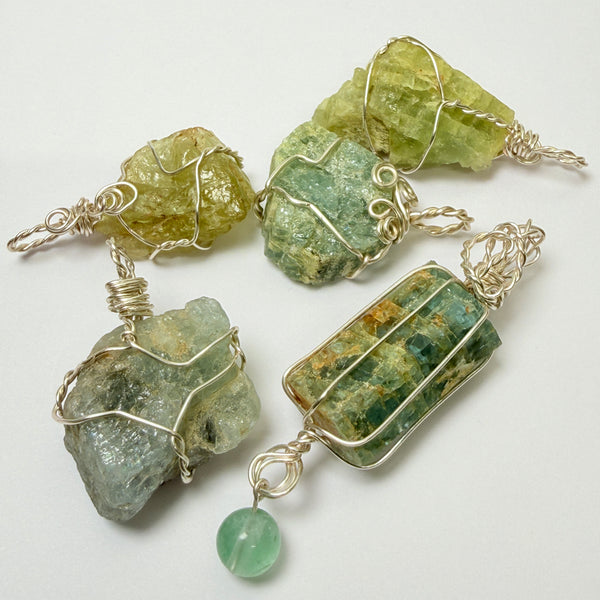 Aquamarine Crystal Wirewrap Pendants Lot, 5 pcs lot, Tanzania, wire is copper with silver coating and non tarnish coat on that