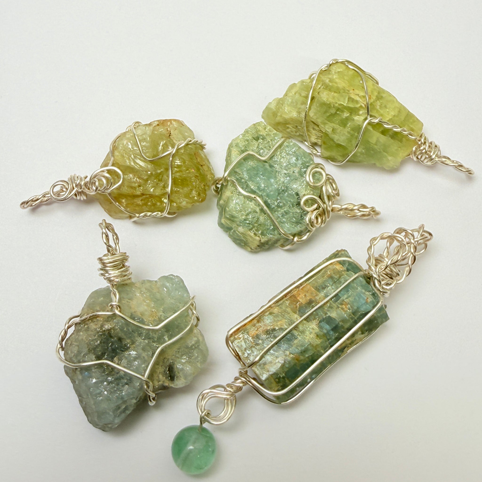 Aquamarine Crystal Wirewrap Pendants Lot, 5 pcs lot, Tanzania, wire is copper with silver coating and non tarnish coat on that