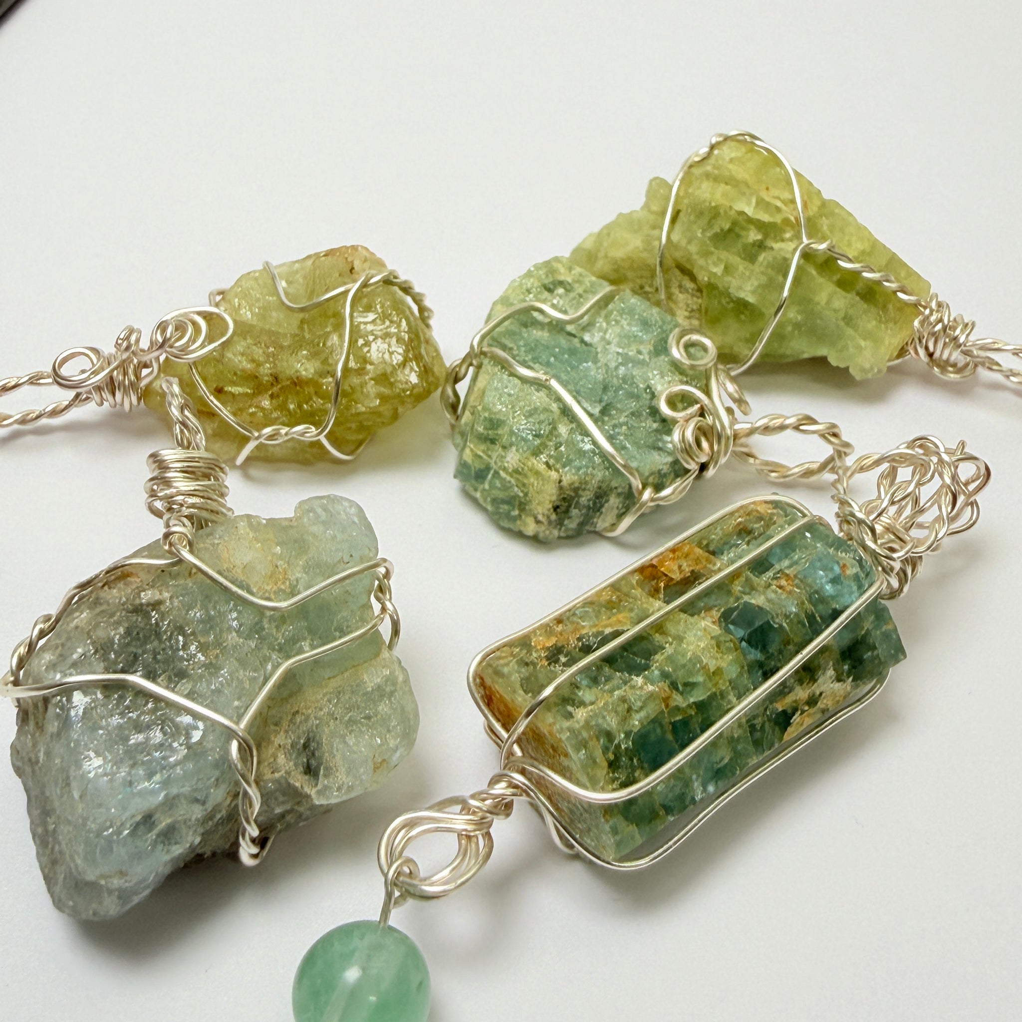 Aquamarine Crystal Wirewrap Pendants Lot, 5 pcs lot, Tanzania, wire is copper with silver coating and non tarnish coat on that