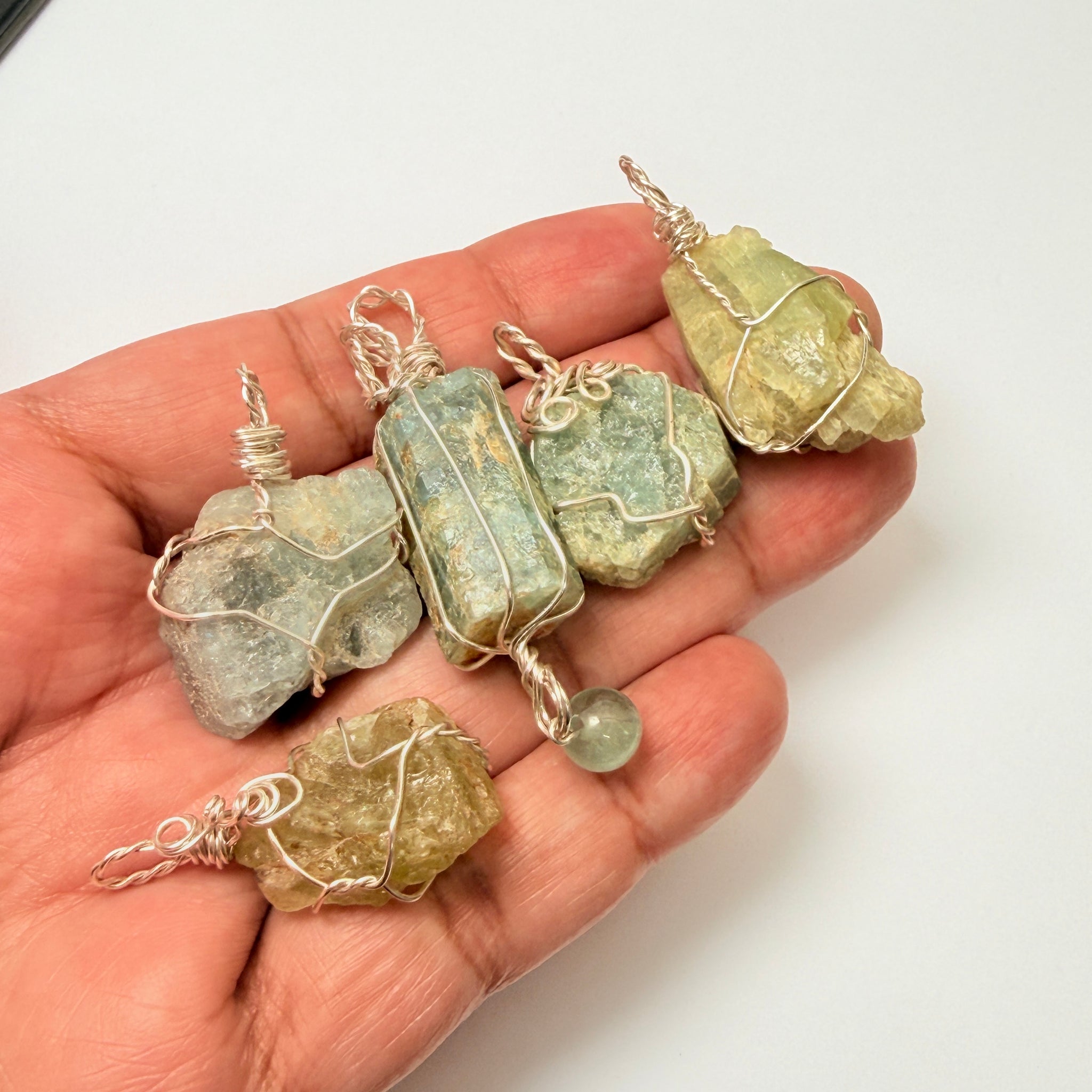 Aquamarine Crystal Wirewrap Pendants Lot, 5 pcs lot, Tanzania, wire is copper with silver coating and non tarnish coat on that