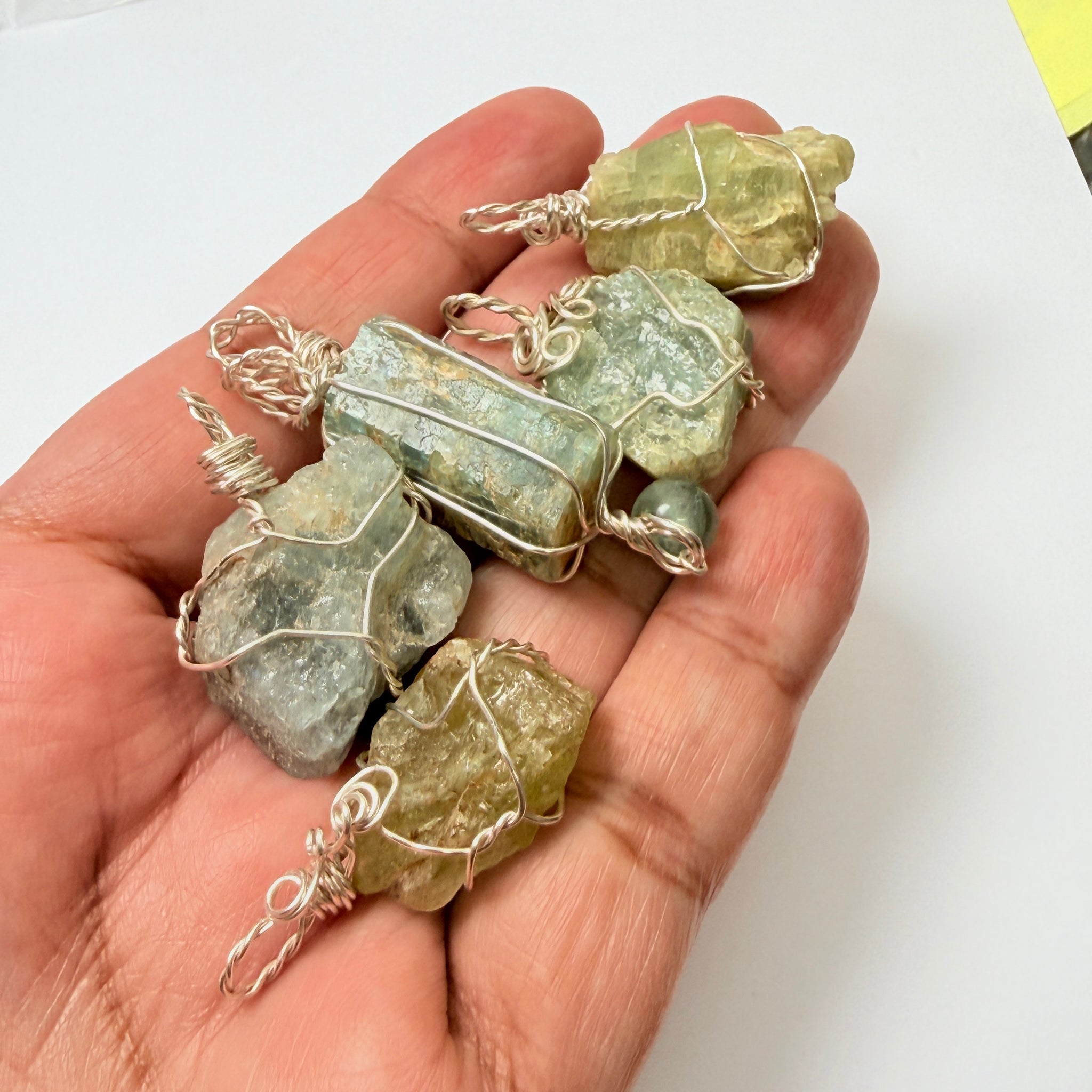 Aquamarine Crystal Wirewrap Pendants Lot, 5 pcs lot, Tanzania, wire is copper with silver coating and non tarnish coat on that
