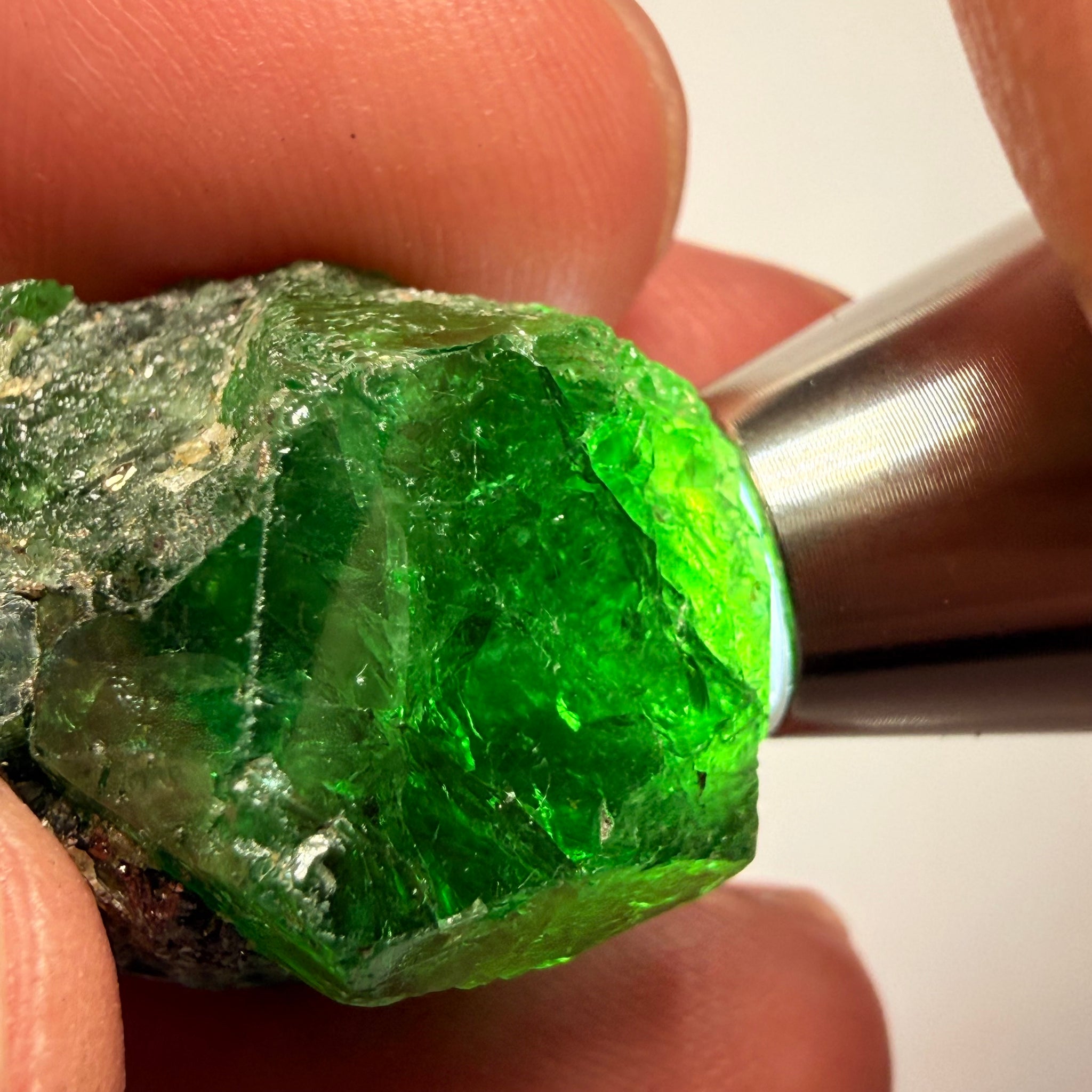 Tsavorite Garnet Crystal on matrix, 107.41ct, Merelani, Tanzania, Untreated Unheated