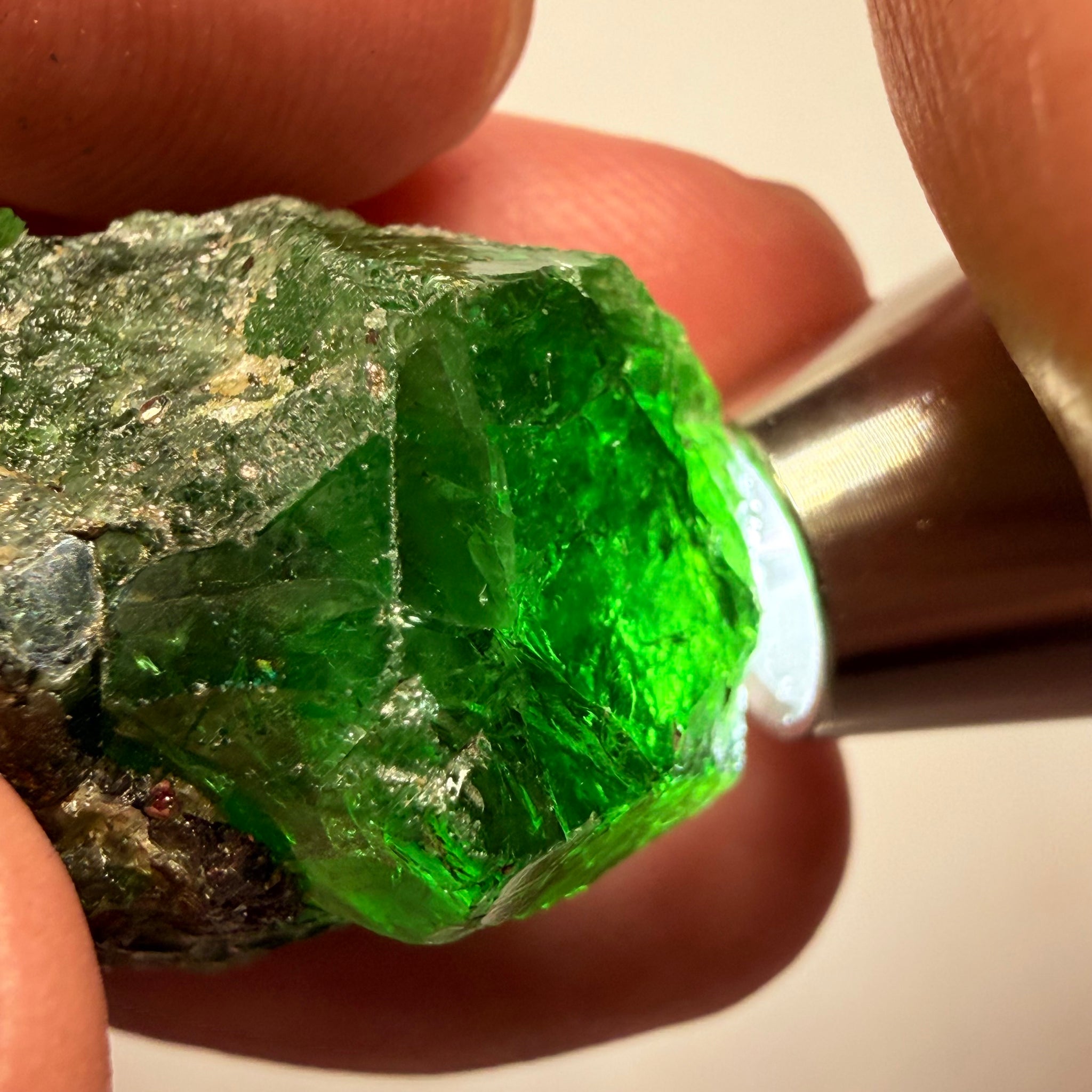 Tsavorite Garnet Crystal on matrix, 107.41ct, Merelani, Tanzania, Untreated Unheated