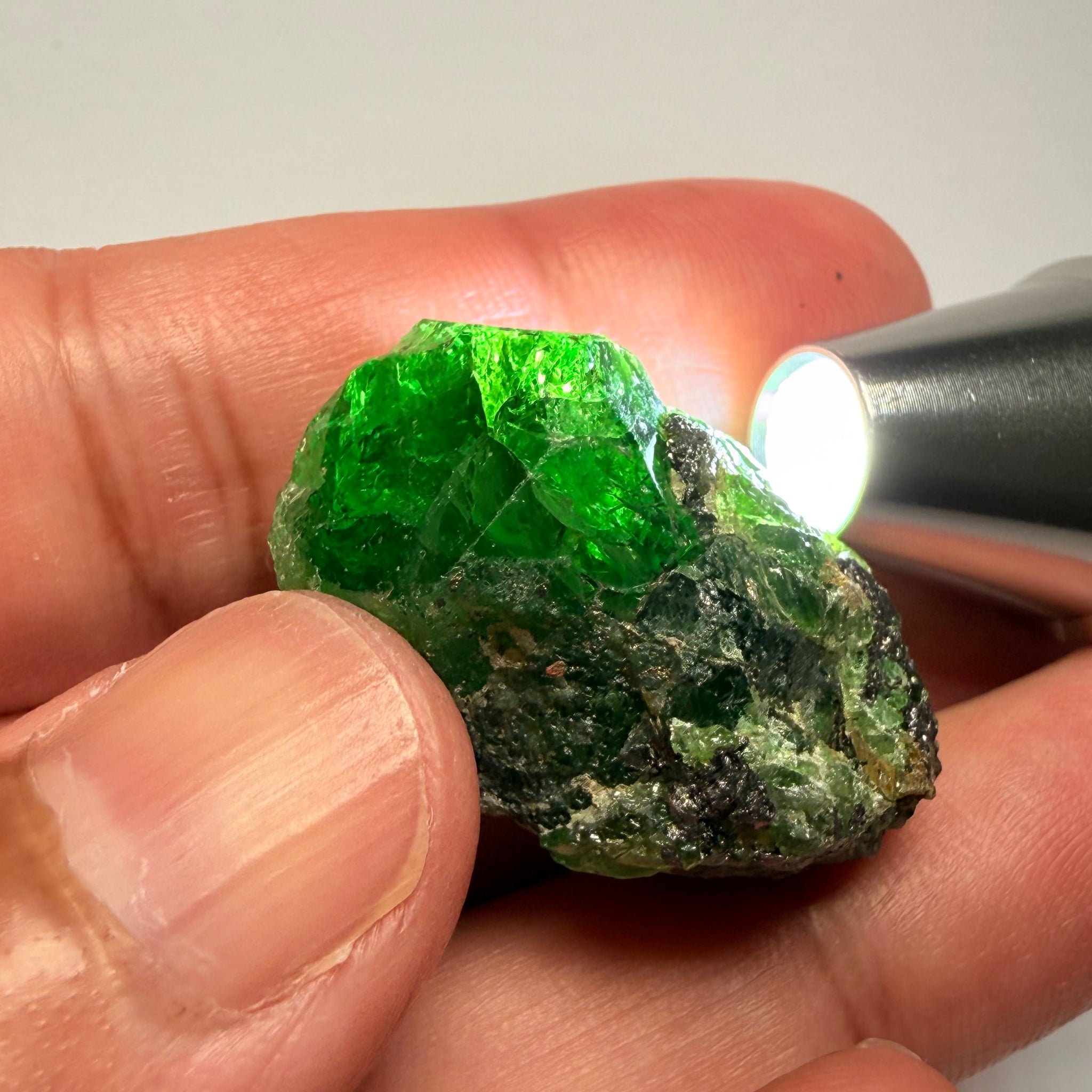 Tsavorite Garnet Crystal on matrix, 107.41ct, Merelani, Tanzania, Untreated Unheated