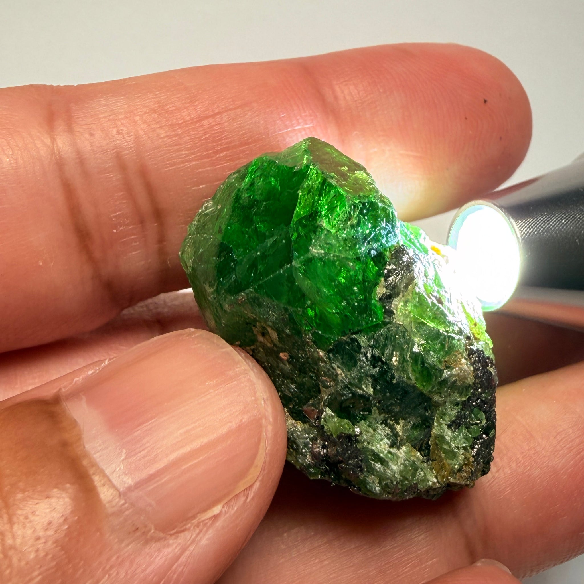 Tsavorite Garnet Crystal on matrix, 107.41ct, Merelani, Tanzania, Untreated Unheated
