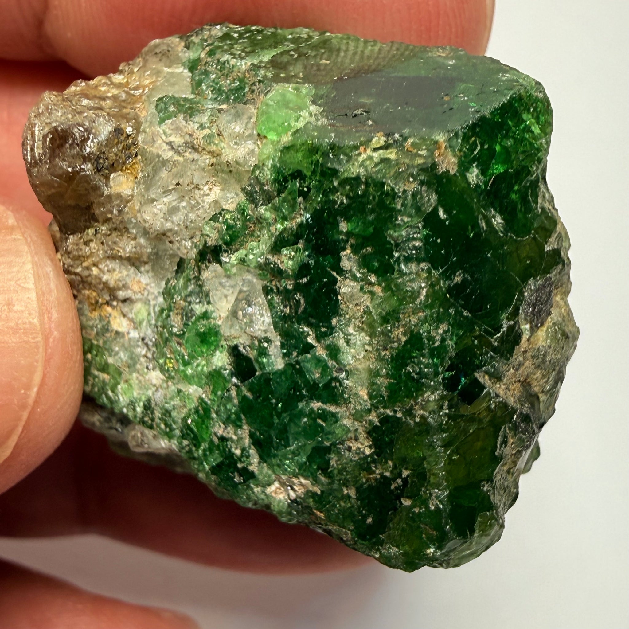 Tsavorite Garnet Crystal on matrix, 122.59ct, Merelani, Tanzania, Untreated Unheated