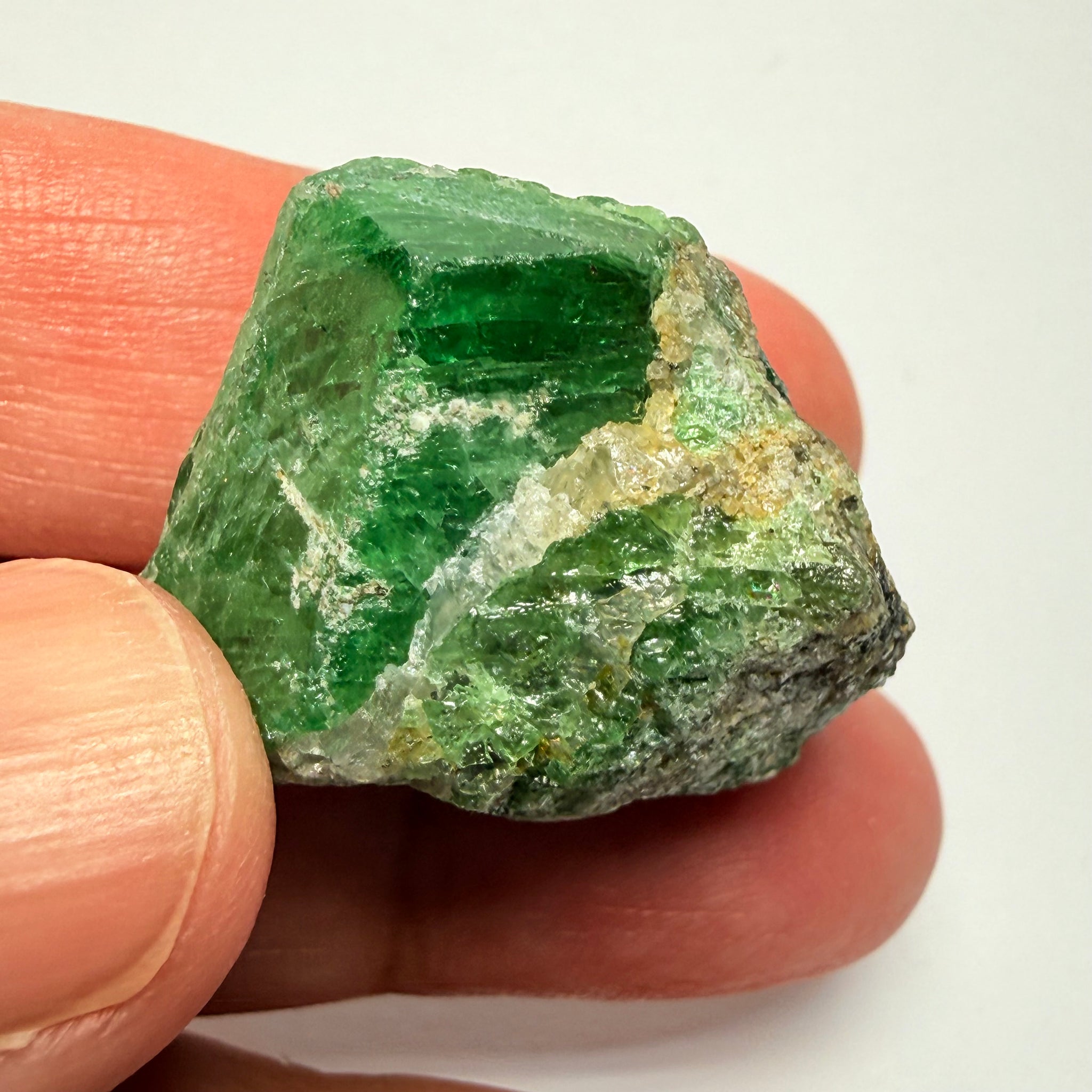 Tsavorite Garnet Crystal on matrix, 103.91ct, Merelani, Tanzania, Untreated Unheated