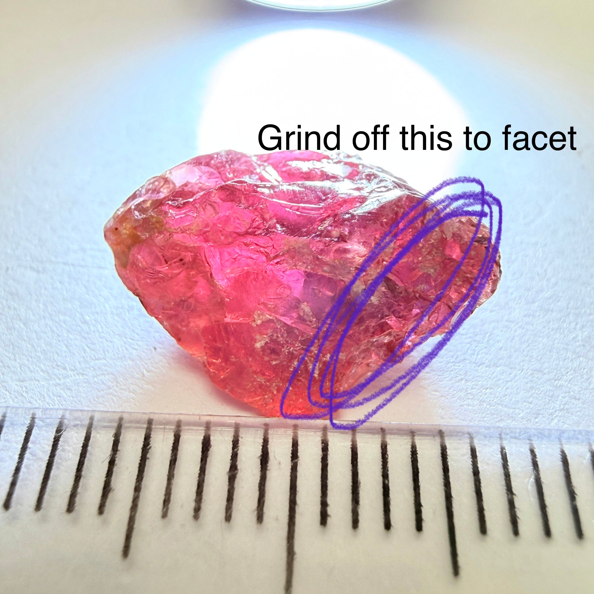 Winza Sapphire, 7.35ct, Tanzania, Untreated Unheated, half of the stone can be ground off, other half vs, see pics in hand backlit