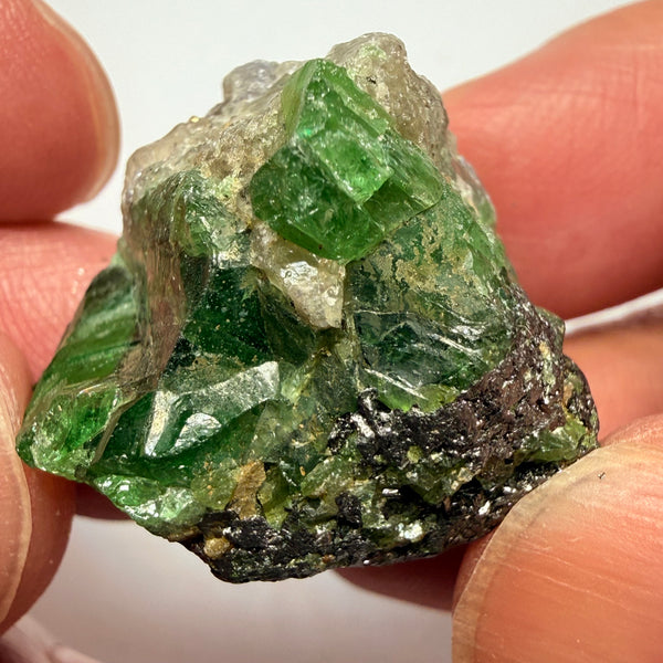 Tsavorite Garnet Crystal with a little bit of Tanzanite, on matrix, 72.31ct, Merelani, Tanzania, Untreated Unheated
