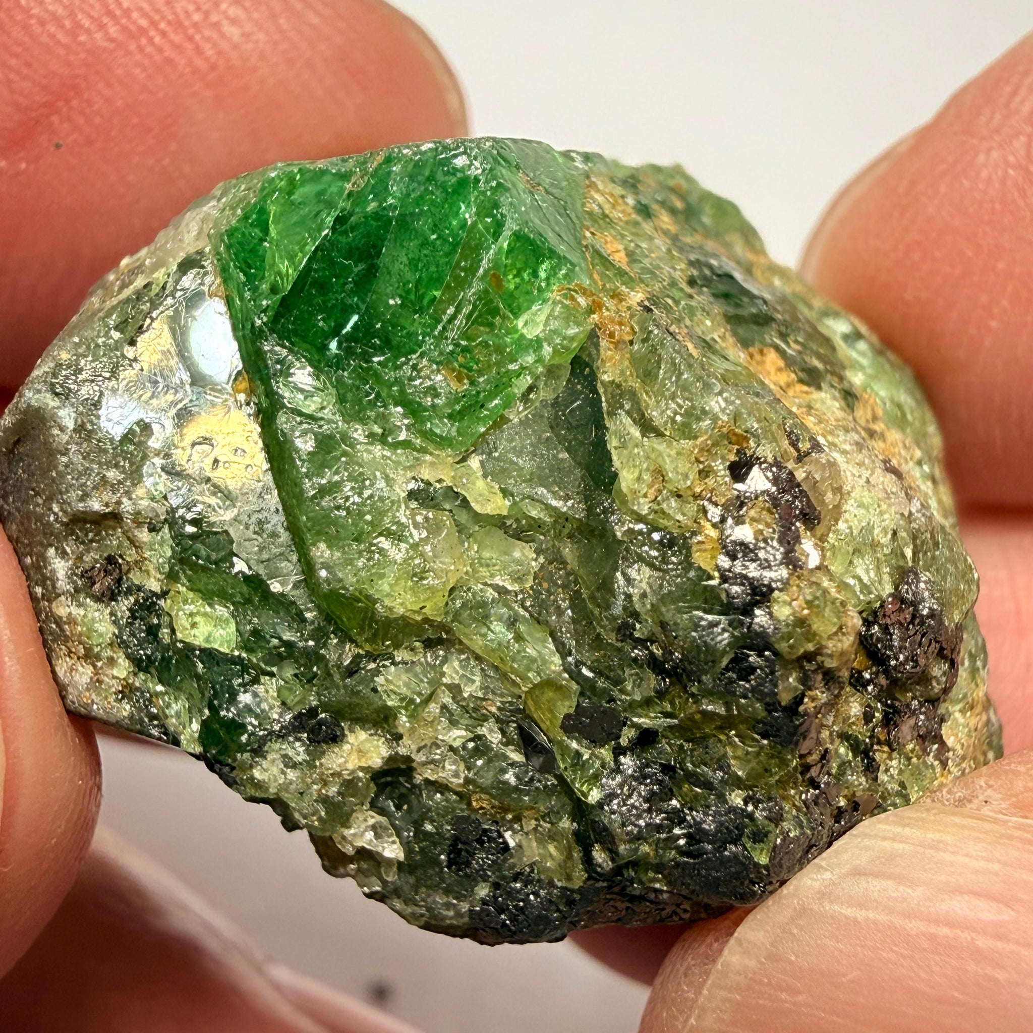 Tsavorite Garnet Crystal on matrix, 98.79ct, Merelani, Tanzania, Untreated Unheated