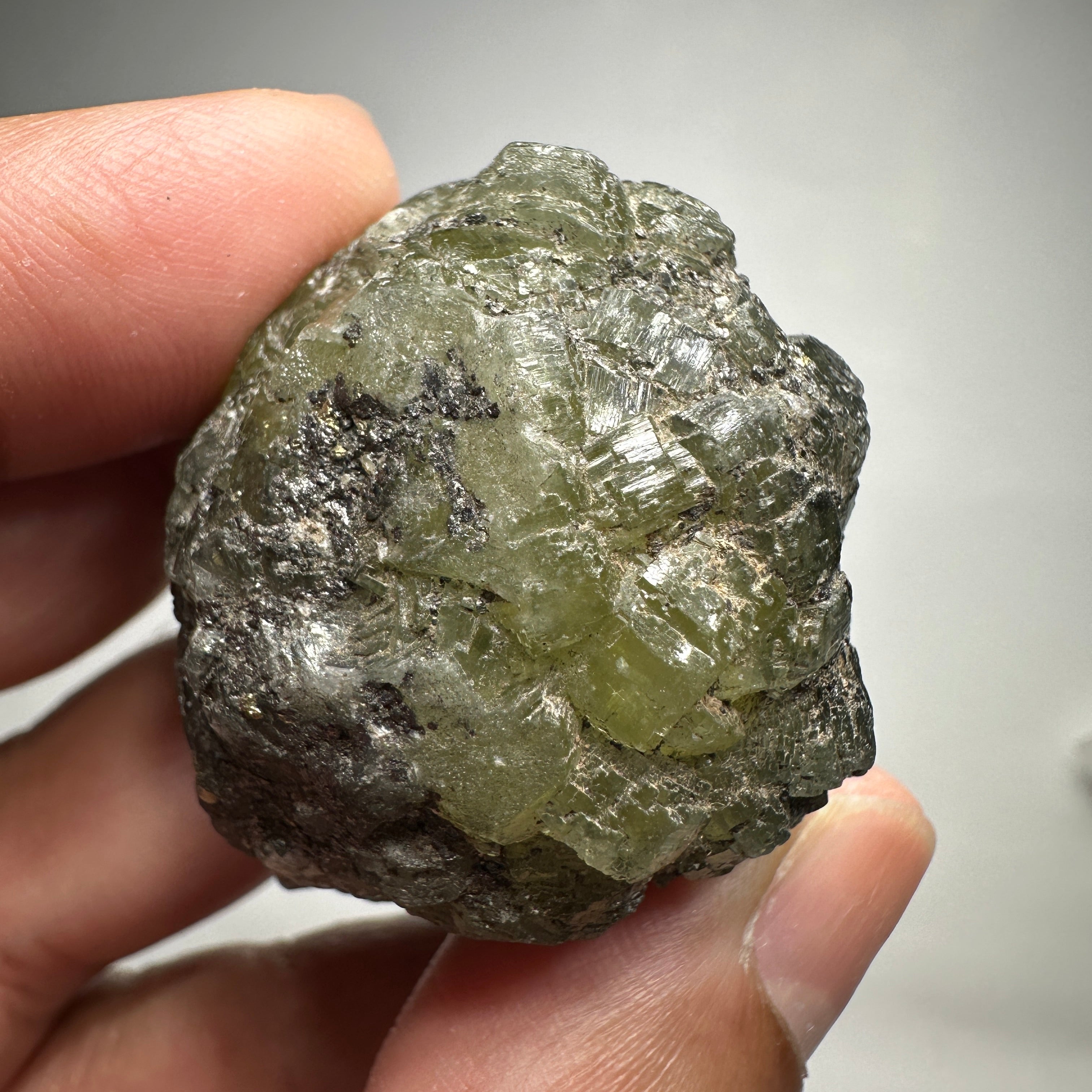 323ct / 64.60gm Prehinite Crystal, Merelani, Tanzania, Untreated Unheated. 41.80 x 37.00 x 34.40mm