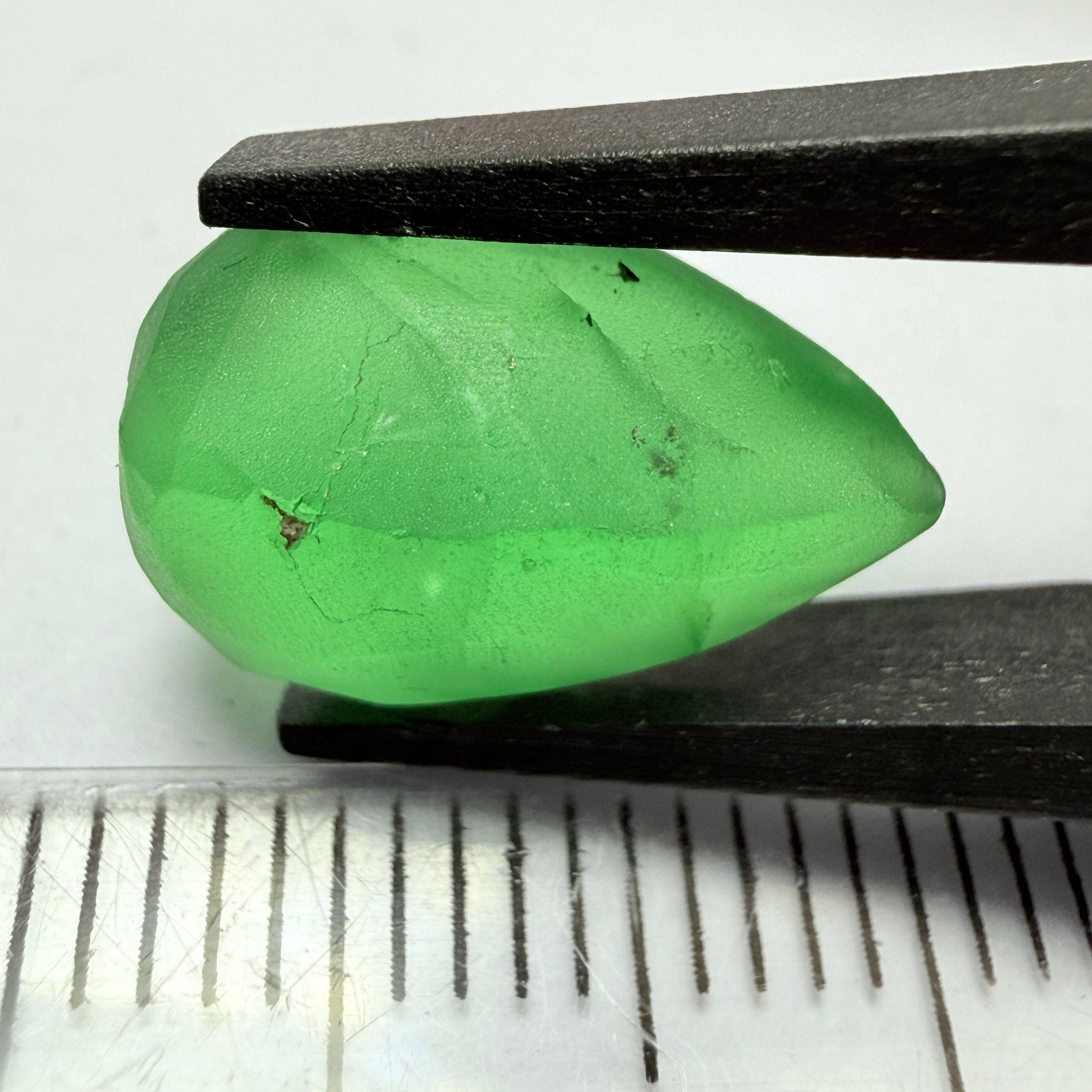 Tsavorite Garnet preform, 5.23ct, Tanzania, Untreated Unheated, has inclusions, see the multiple videos so you can understand the inclusion positioning correctly