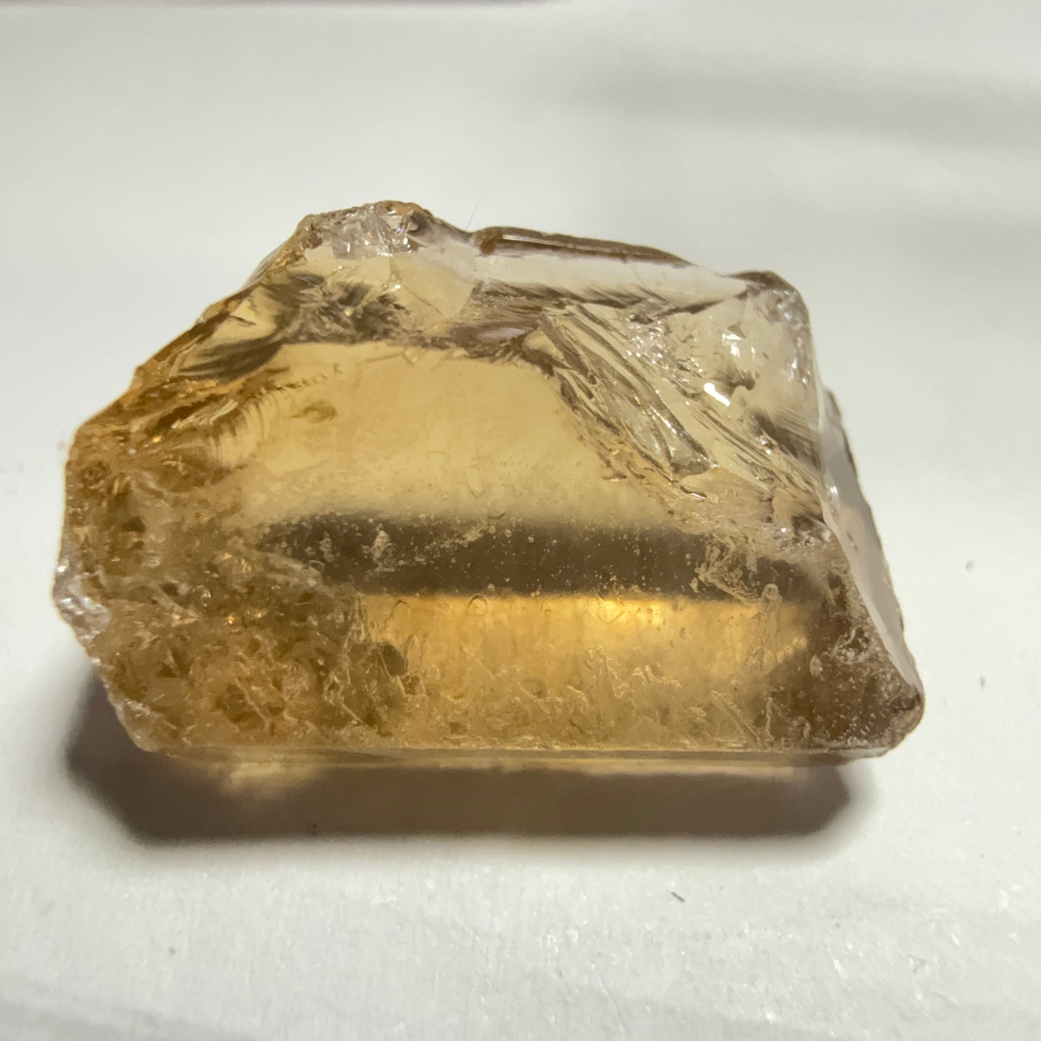 Citrine, 20.23ct, Zambia, Untreated Unheated, VVS-IF, skin fracture no effect on faceting recovery rate but forms a really nice rainbow!