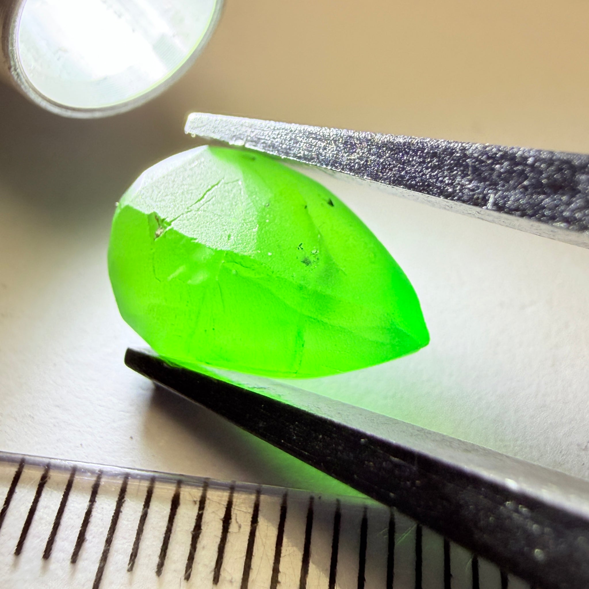 Tsavorite Garnet preform, 5.23ct, Tanzania, Untreated Unheated, has inclusions, see the multiple videos so you can understand the inclusion positioning correctly