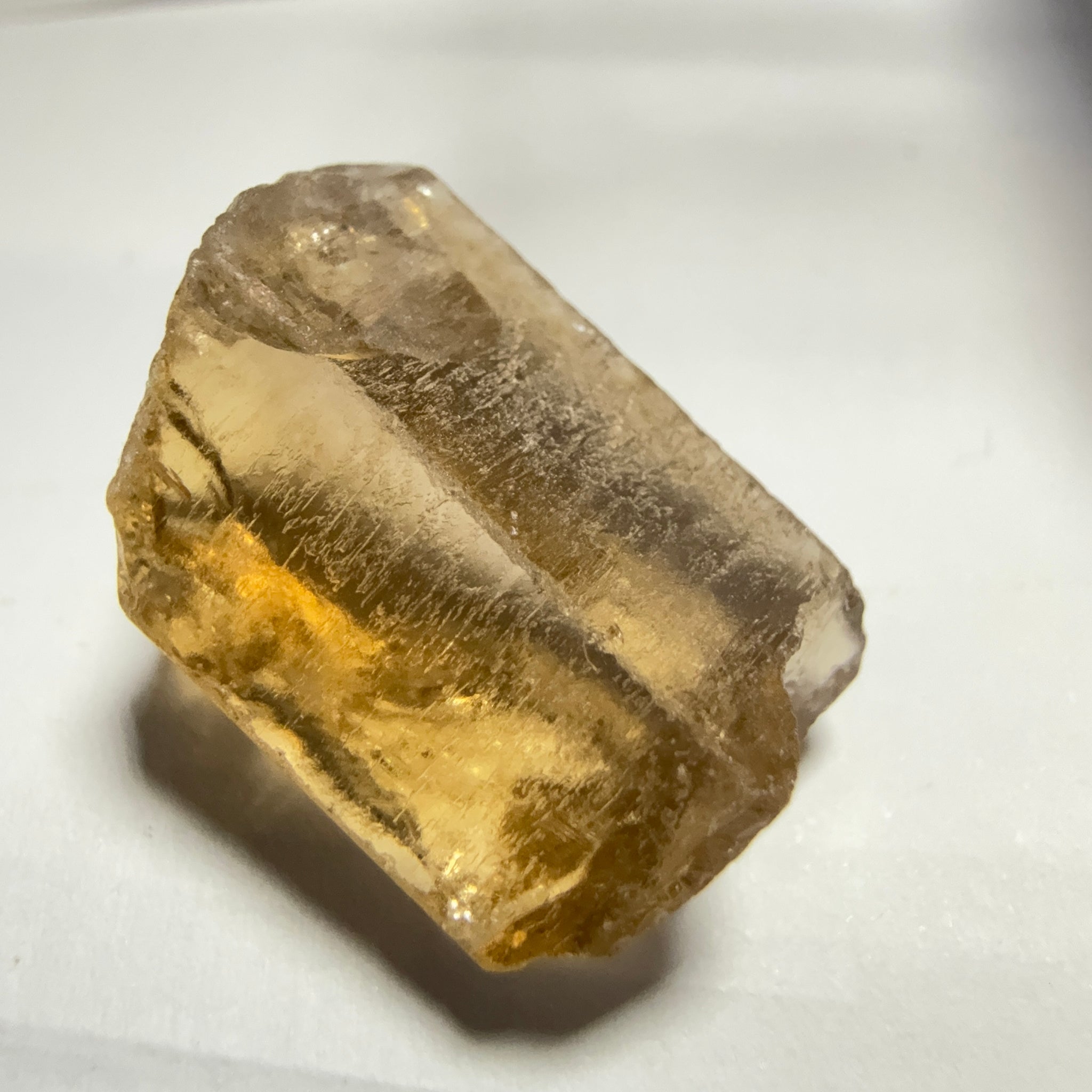 Citrine, 20.23ct, Zambia, Untreated Unheated, VVS-IF, skin fracture no effect on faceting recovery rate but forms a really nice rainbow!