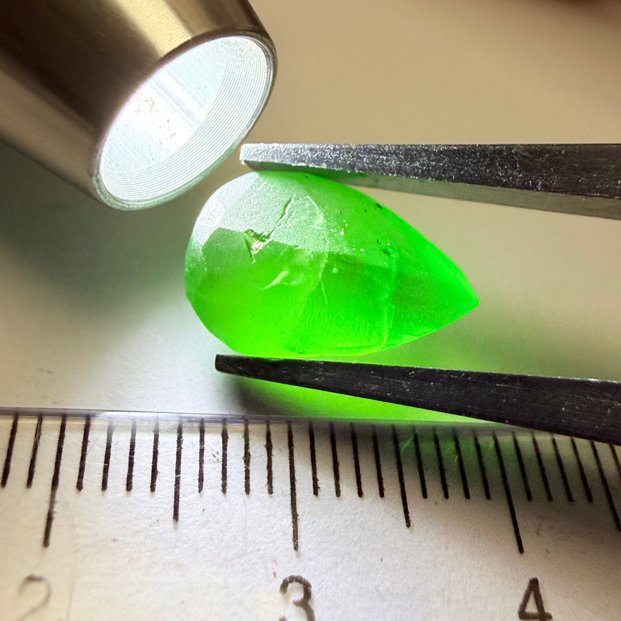 Tsavorite Garnet preform, 5.23ct, Tanzania, Untreated Unheated, has inclusions, see the multiple videos so you can understand the inclusion positioning correctly