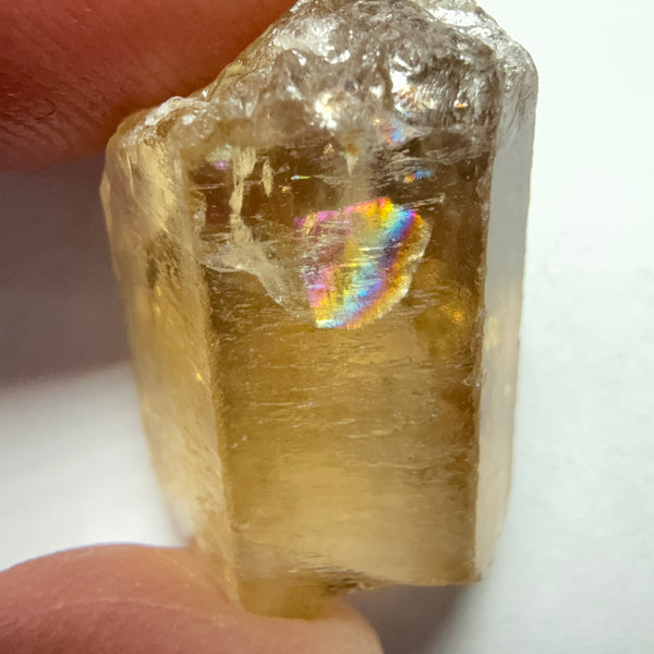 Citrine, 20.23ct, Zambia, Untreated Unheated, VVS-IF, skin fracture no effect on faceting recovery rate but forms a really nice rainbow!