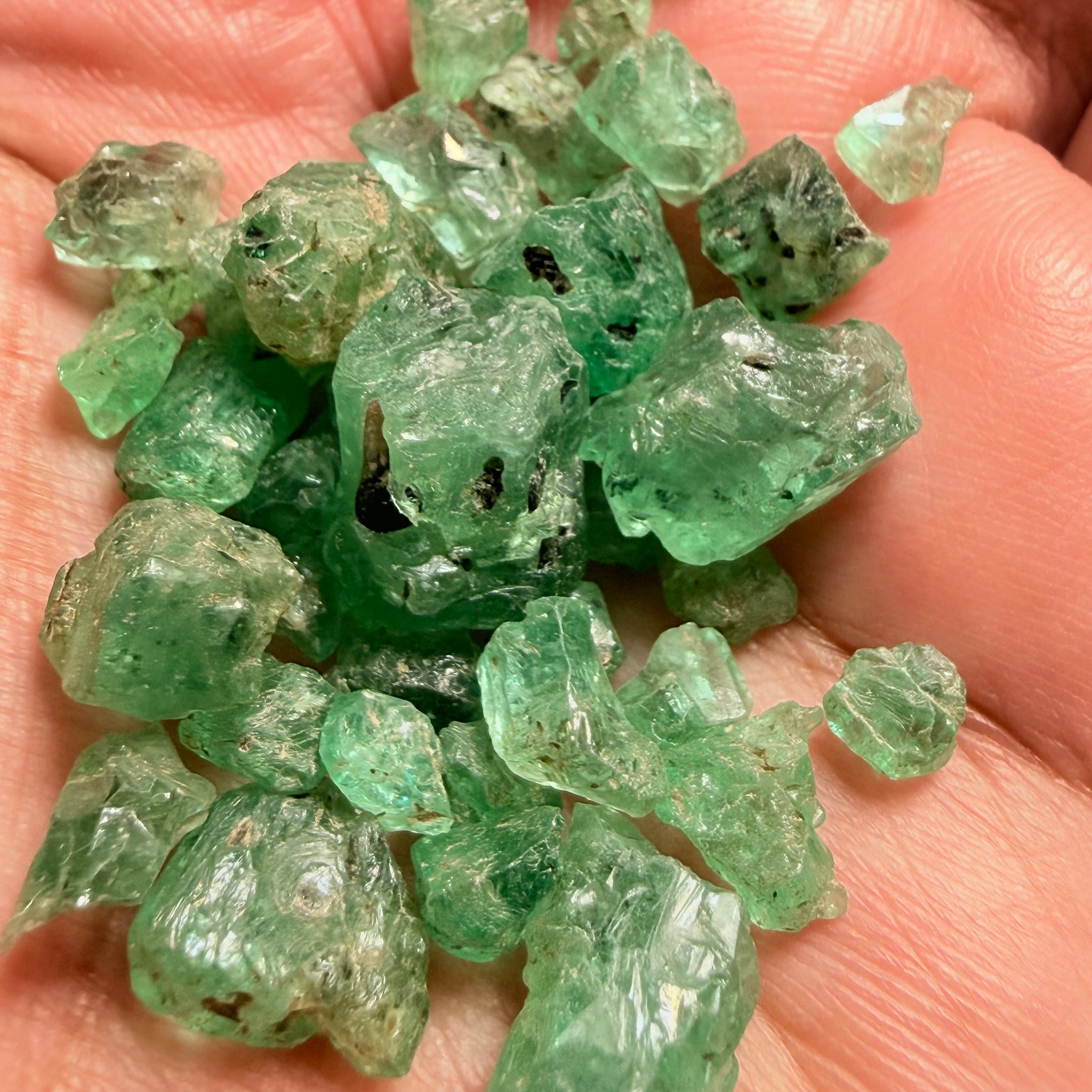 Emerald Crystal Lot, 72.87ct, Tanzania, Untreated Unheated, no oil. Cab or facet with inclusions, Great for setting as is in jewellery as is too!