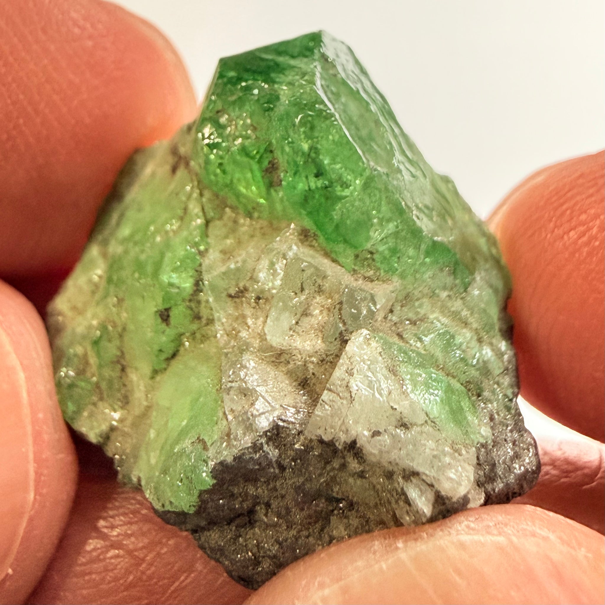 Tsavorite Garnet Crystal on matrix, 37.47ct, Merelani, Tanzania, Untreated Unheated