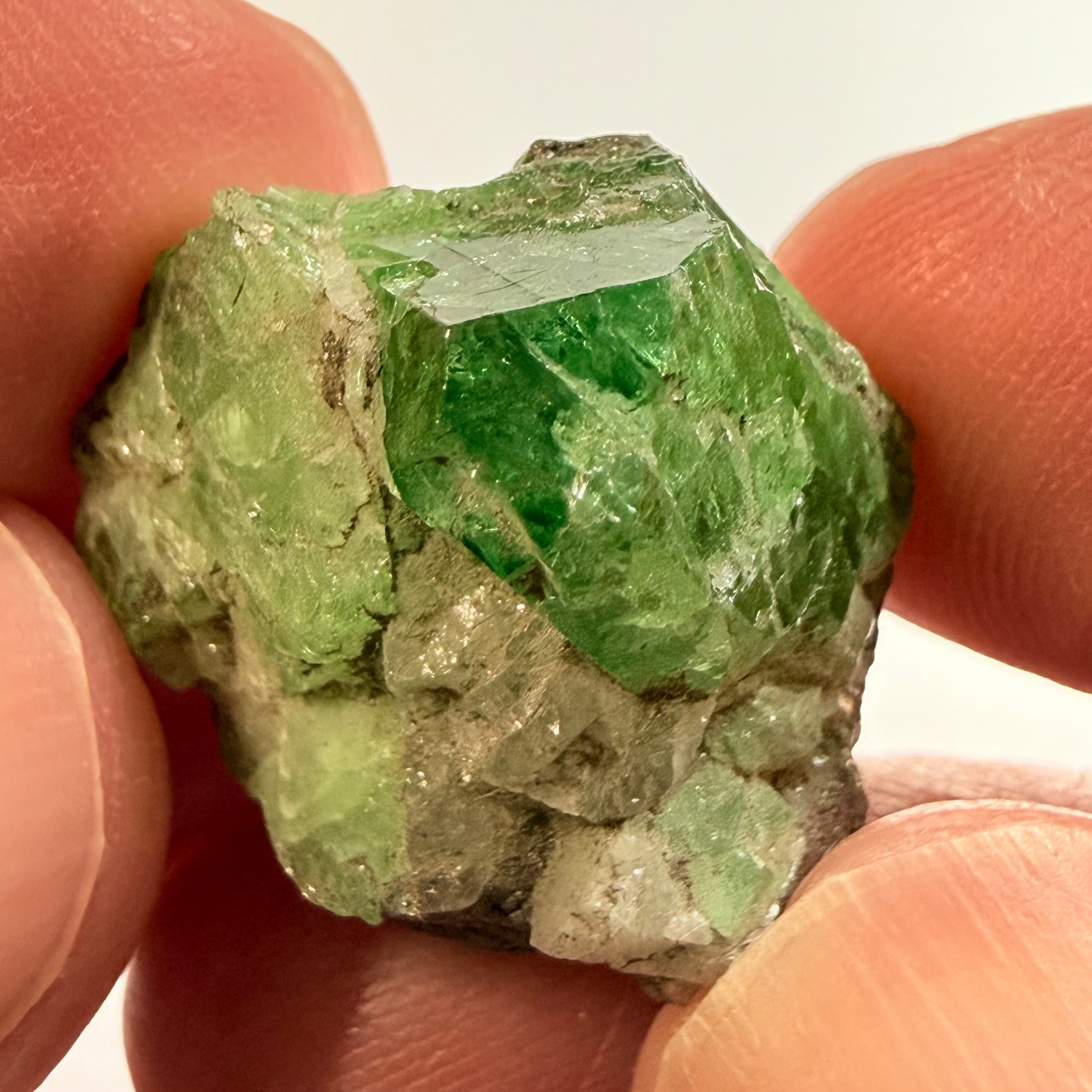 Tsavorite Garnet Crystal on matrix, 37.47ct, Merelani, Tanzania, Untreated Unheated