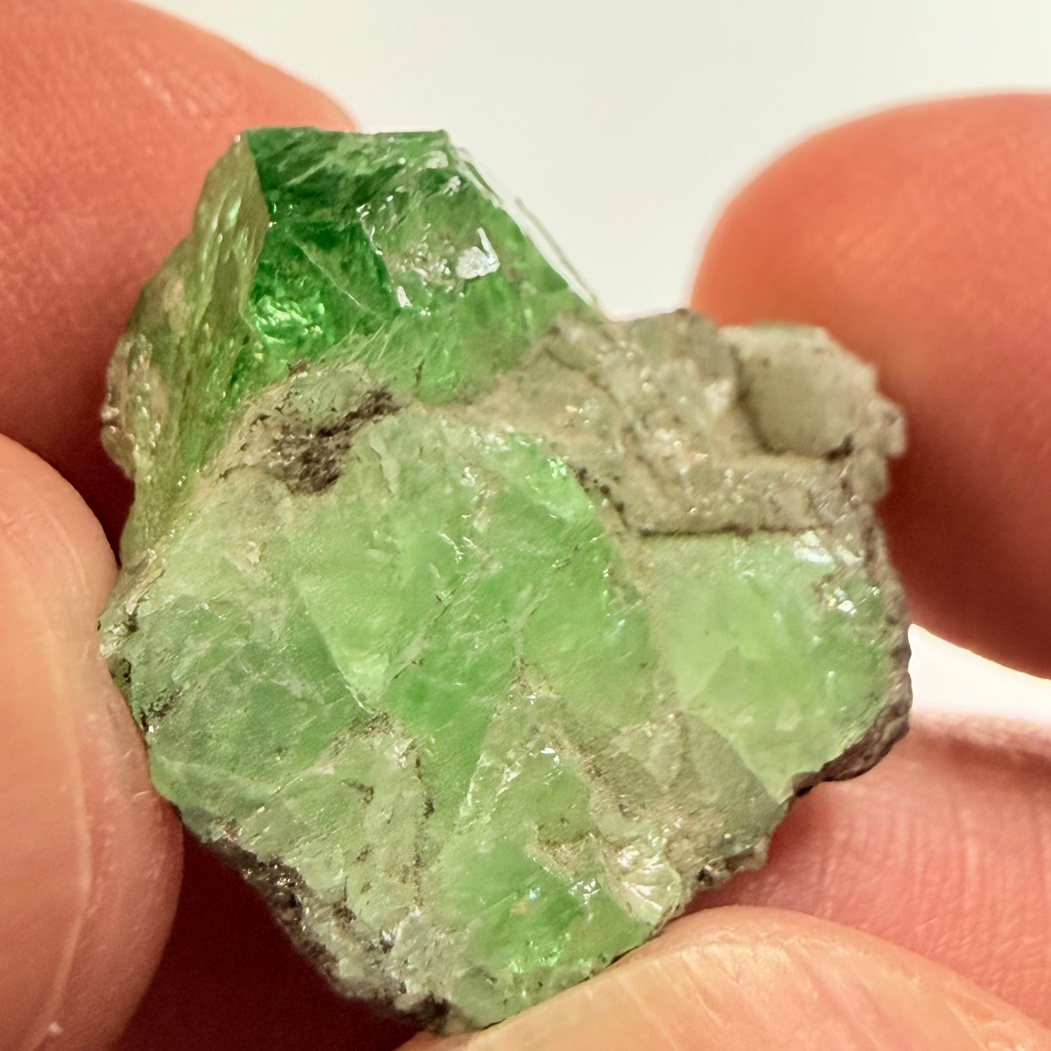 Tsavorite Garnet Crystal on matrix, 37.47ct, Merelani, Tanzania, Untreated Unheated