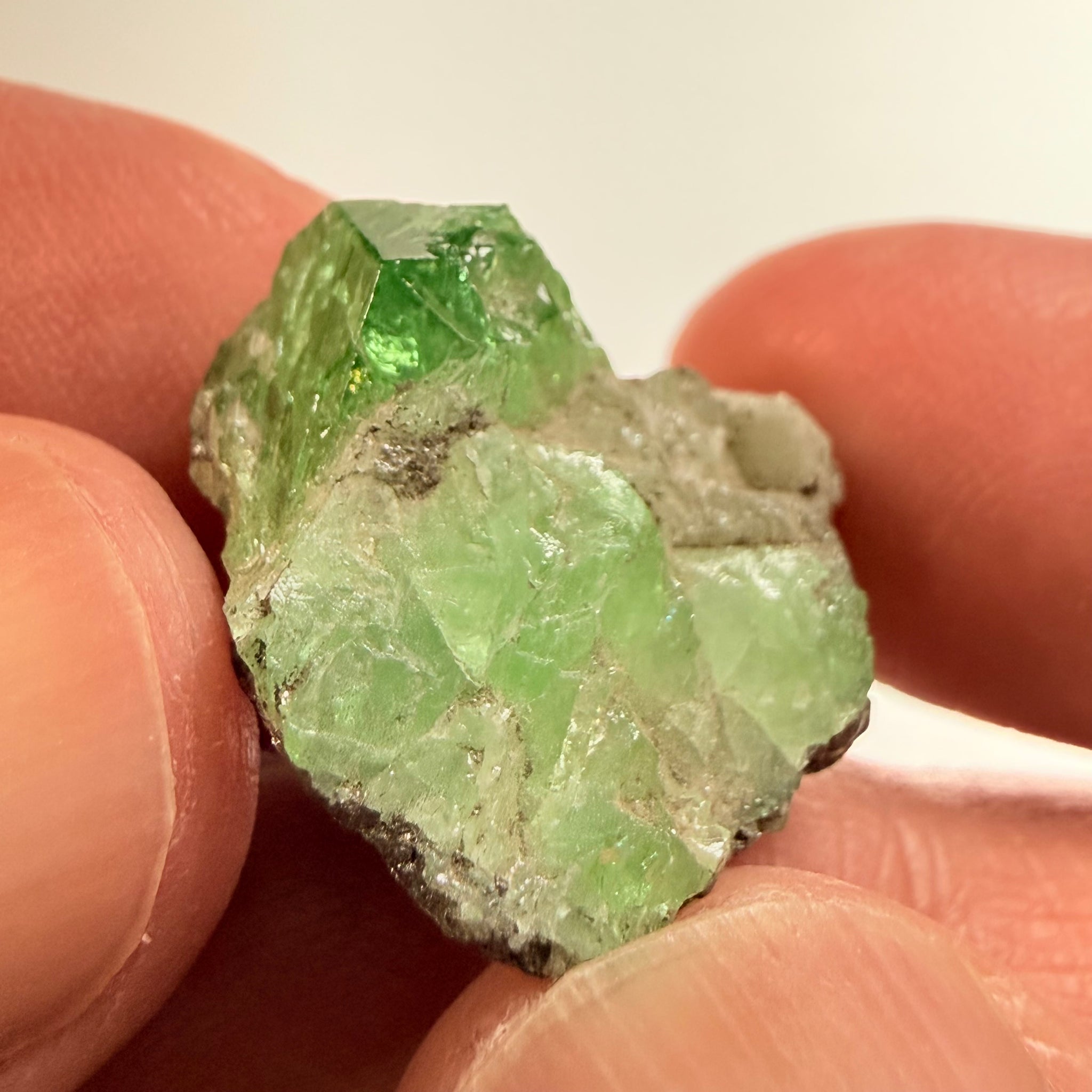 Tsavorite Garnet Crystal on matrix, 37.47ct, Merelani, Tanzania, Untreated Unheated
