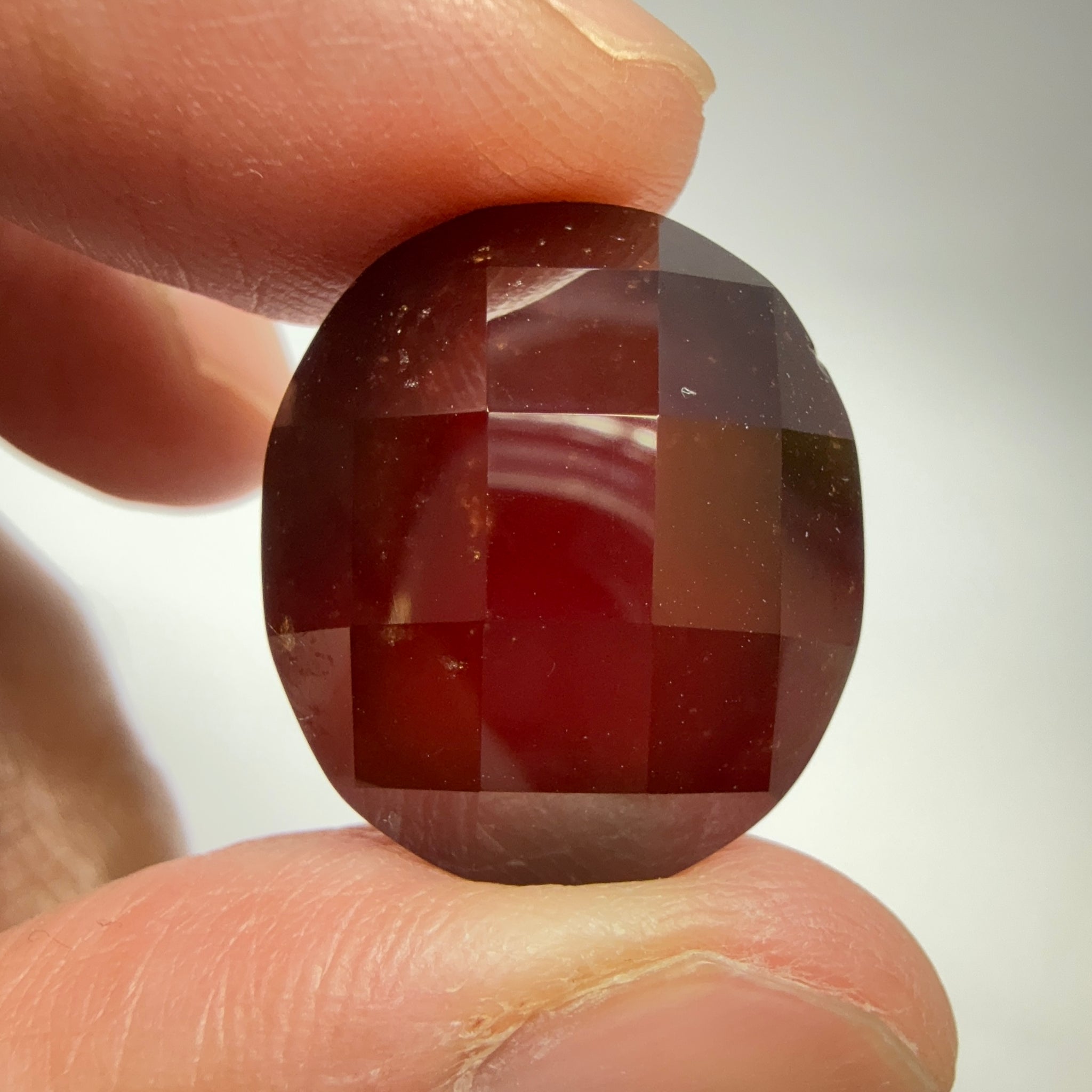 Hessonite Garnet, 33.51ct, Faceted Checkerboard Top, Tanzania, Untreated Unheated, a very slight chip on the girdle
