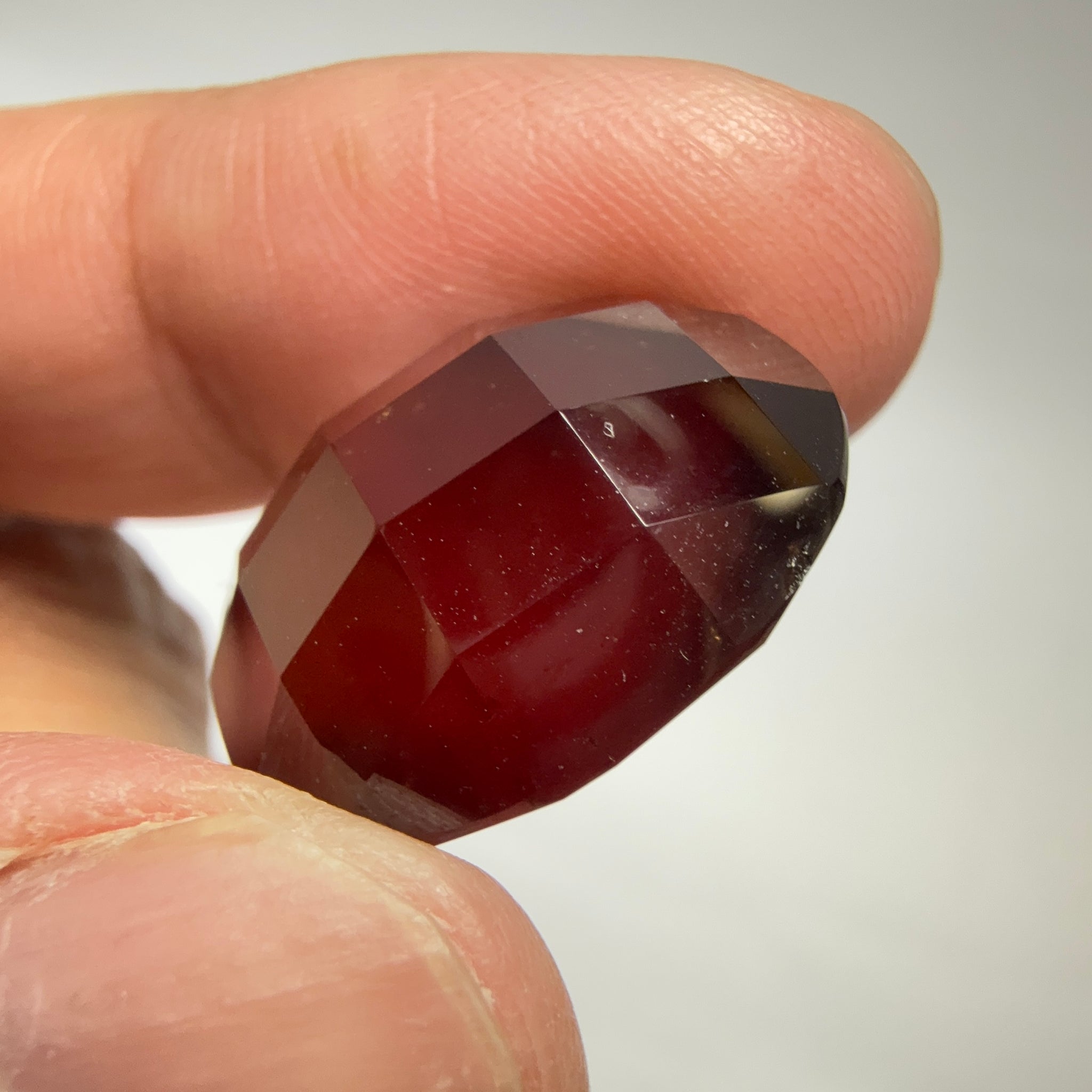 Hessonite Garnet, 33.51ct, Faceted Checkerboard Top, Tanzania, Untreated Unheated, a very slight chip on the girdle