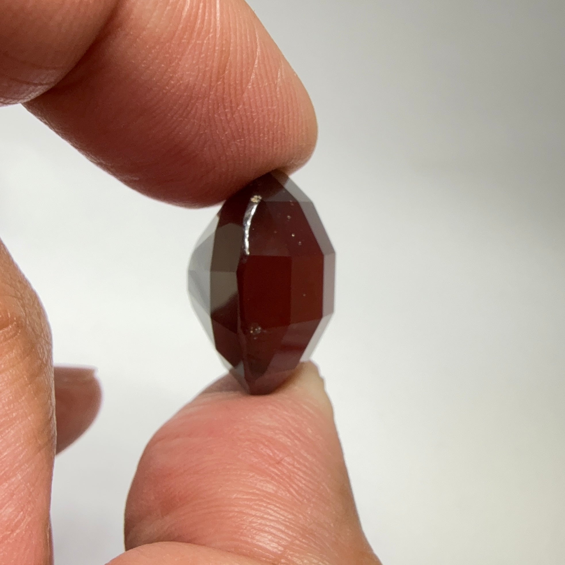 Hessonite Garnet, 33.51ct, Faceted Checkerboard Top, Tanzania, Untreated Unheated, a very slight chip on the girdle