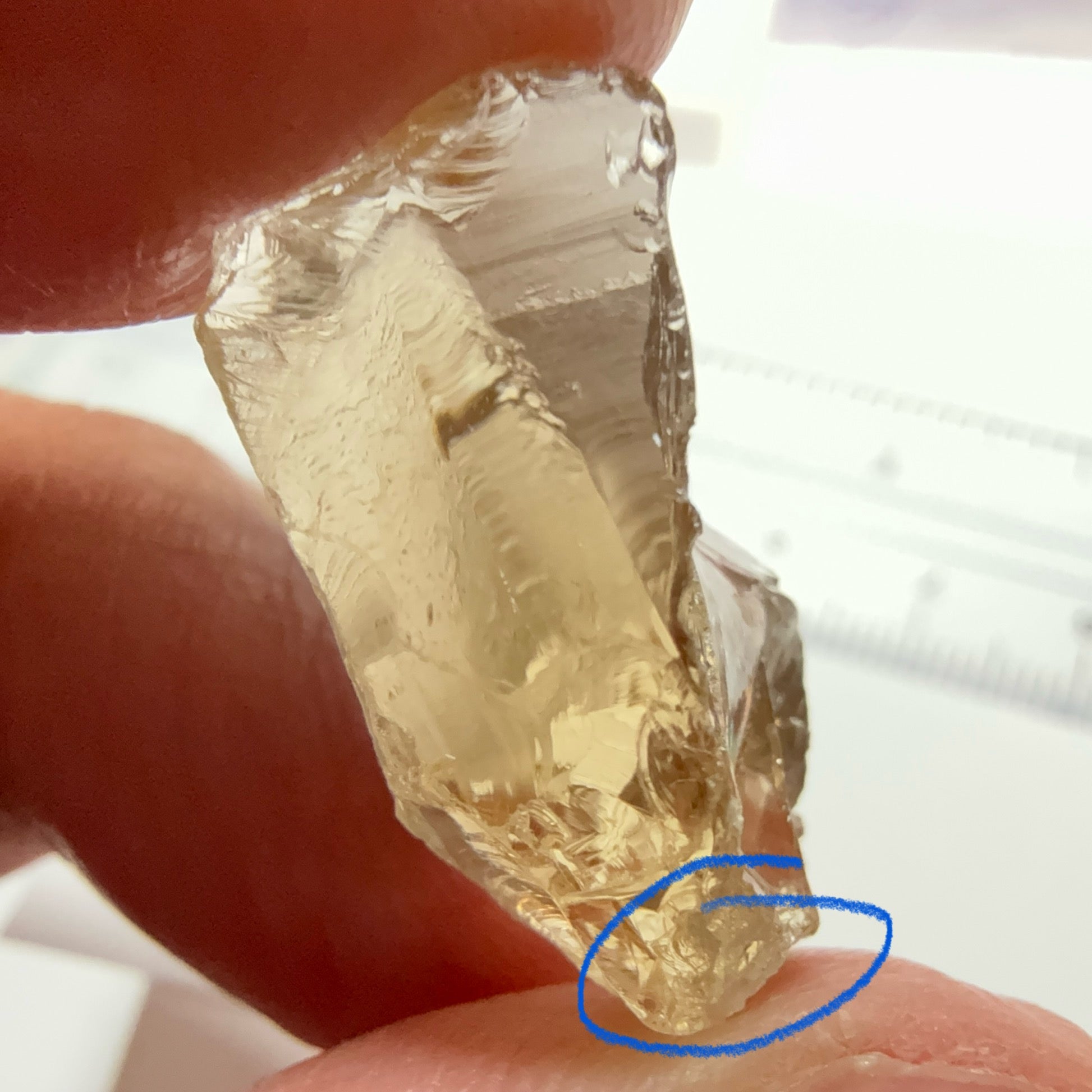 Citrine, 19.59ct, Zambia, Untreated Unheated, slight cracks on the tip of the flat end, have circled, rest VVS-IF, shape a little flattish