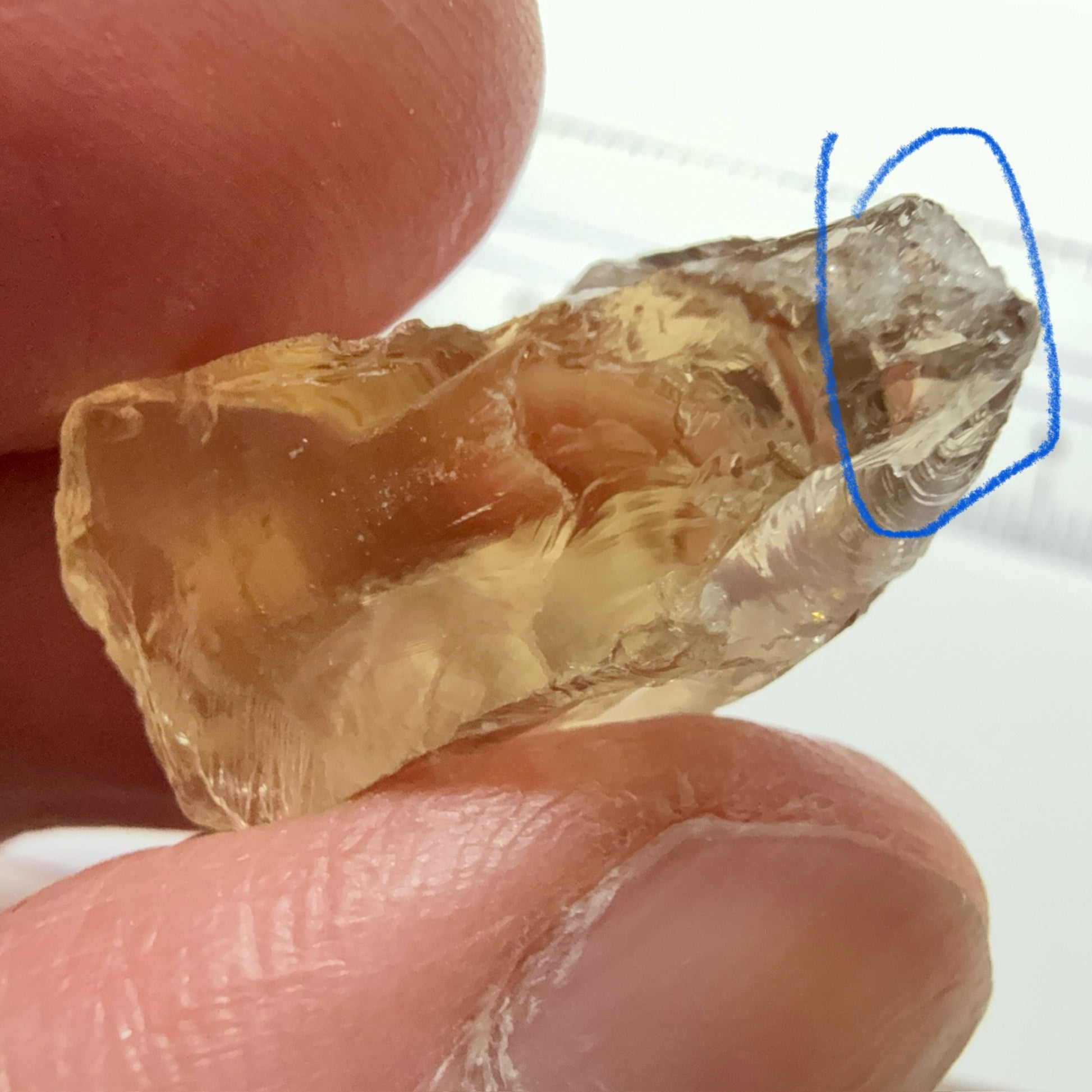 Citrine, 19.59ct, Zambia, Untreated Unheated, slight cracks on the tip of the flat end, have circled, rest VVS-IF, shape a little flattish