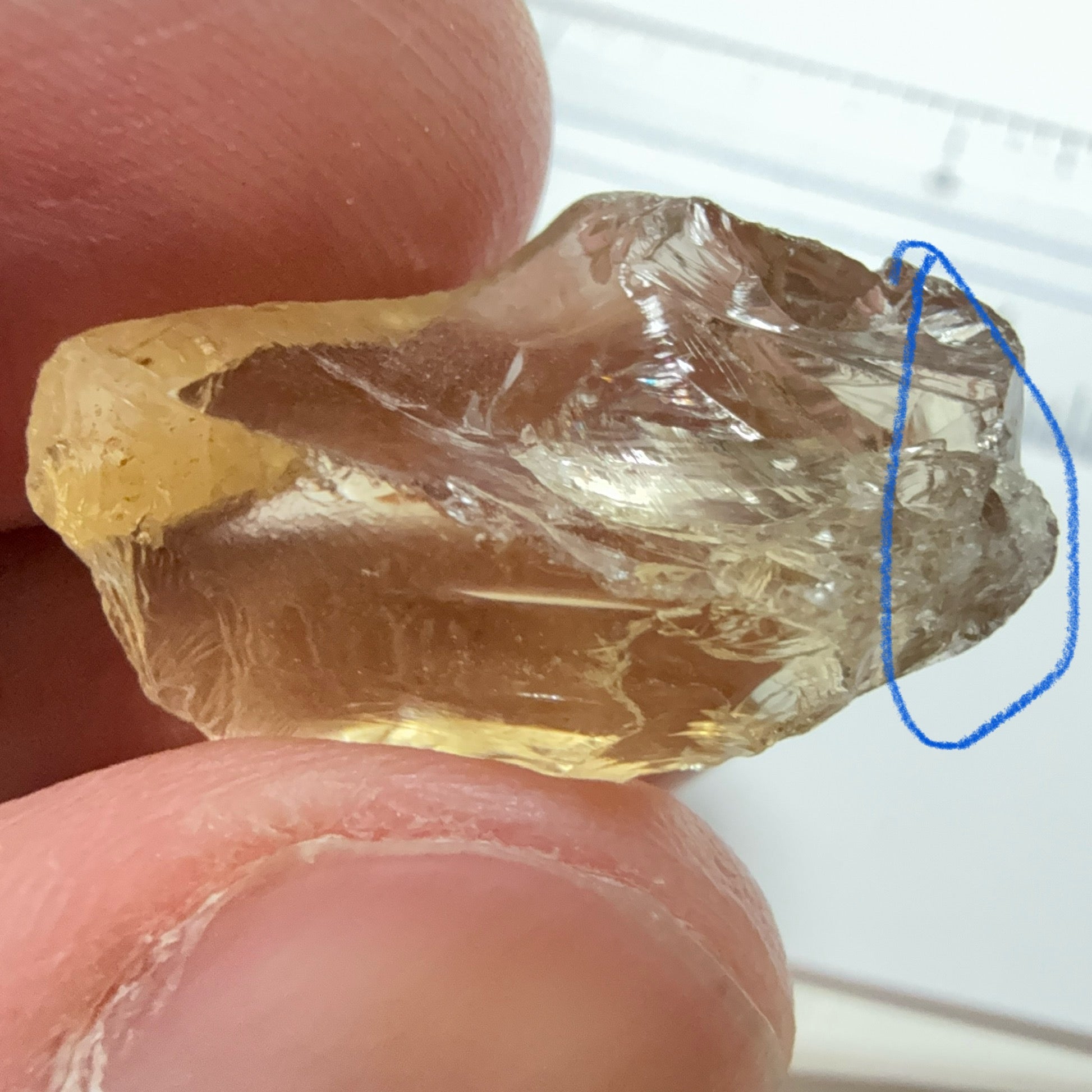 Citrine, 19.59ct, Zambia, Untreated Unheated, slight cracks on the tip of the flat end, have circled, rest VVS-IF, shape a little flattish