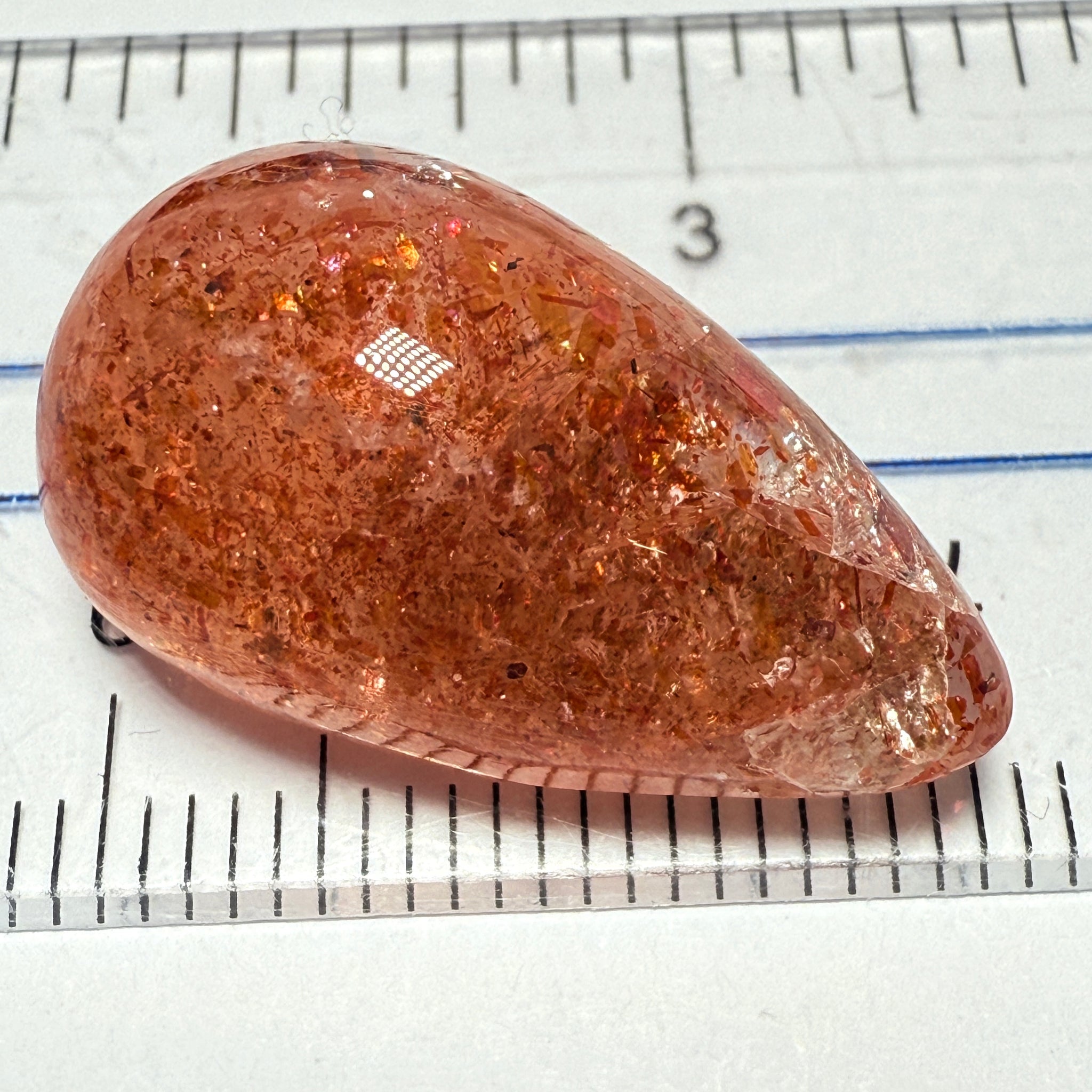 Confetti Sunstone Cabochon, 19.33ct, Tanzania, Untreated Unheated, flat backed