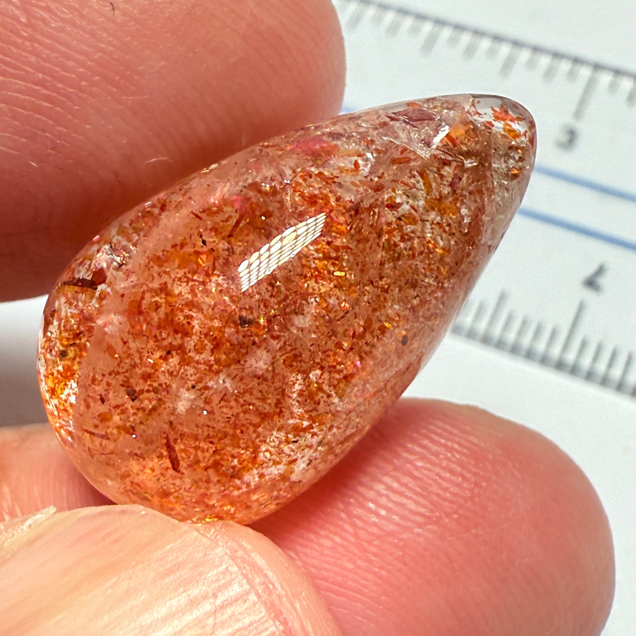 Confetti Sunstone Cabochon, 19.33ct, Tanzania, Untreated Unheated, flat backed