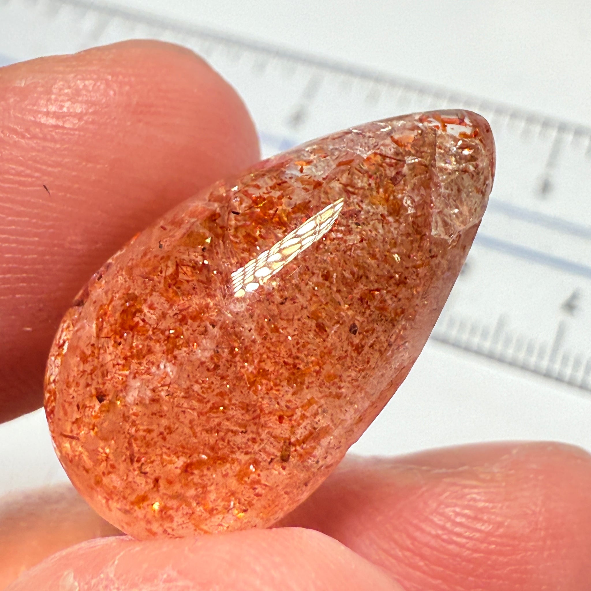 Confetti Sunstone Cabochon, 19.33ct, Tanzania, Untreated Unheated, flat backed