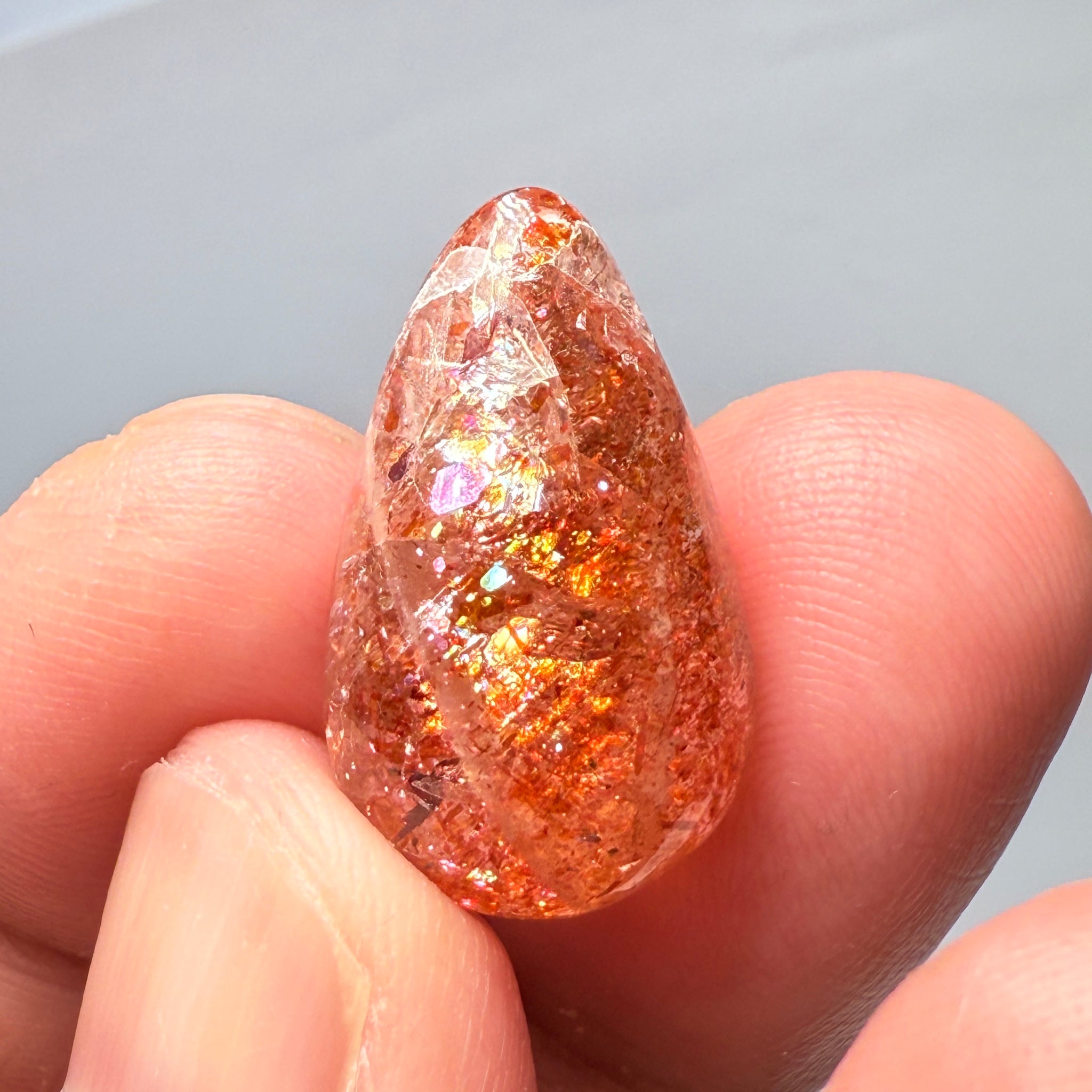 Confetti Sunstone Cabochon, 19.33ct, Tanzania, Untreated Unheated, flat backed