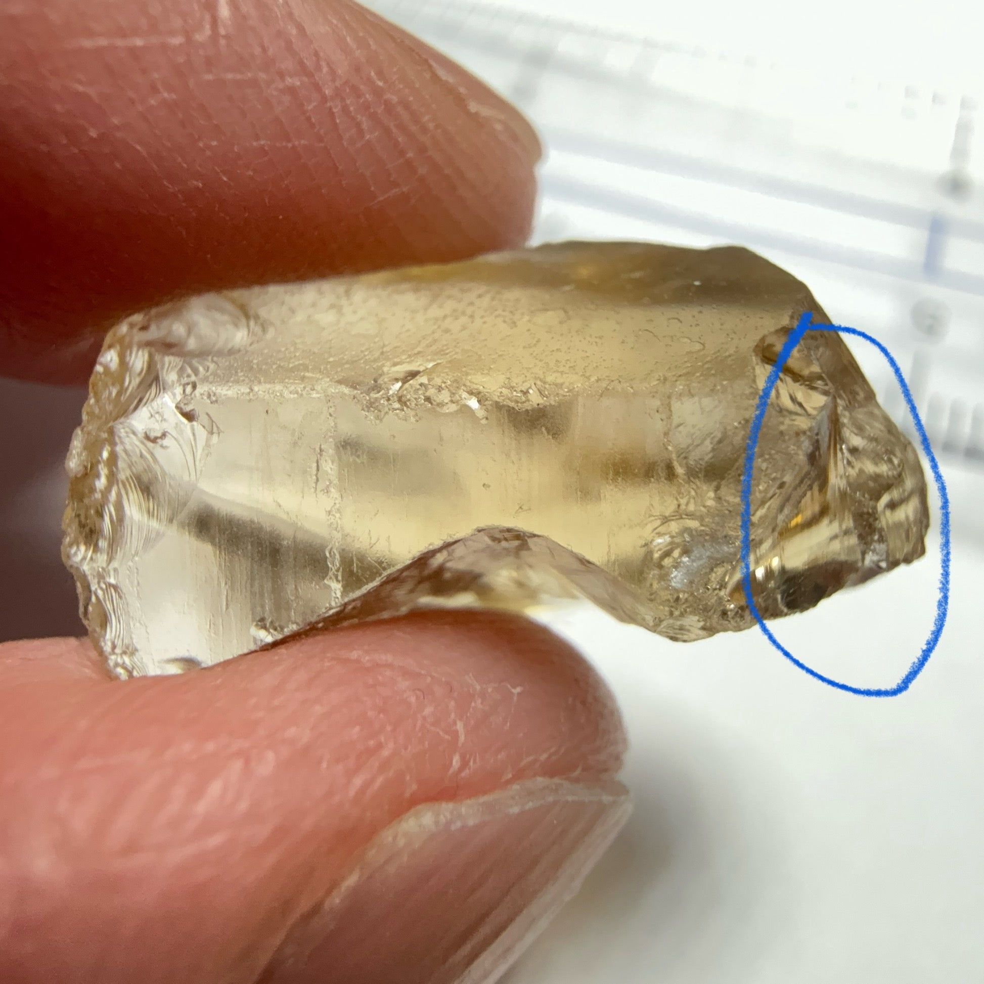 Citrine, 19.59ct, Zambia, Untreated Unheated, slight cracks on the tip of the flat end, have circled, rest VVS-IF, shape a little flattish