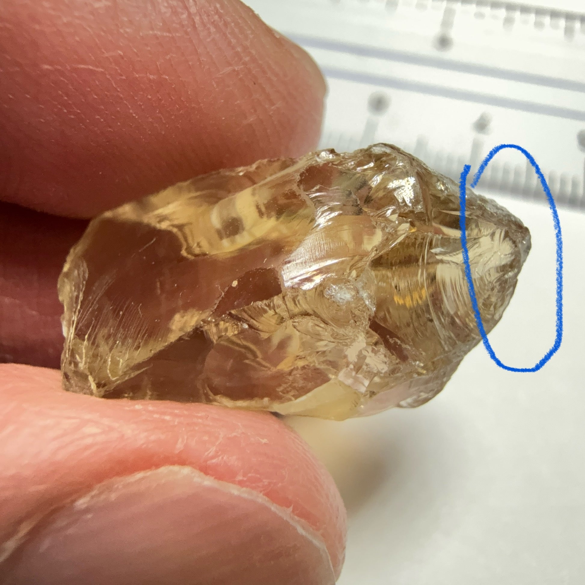 Citrine, 19.59ct, Zambia, Untreated Unheated, slight cracks on the tip of the flat end, have circled, rest VVS-IF, shape a little flattish