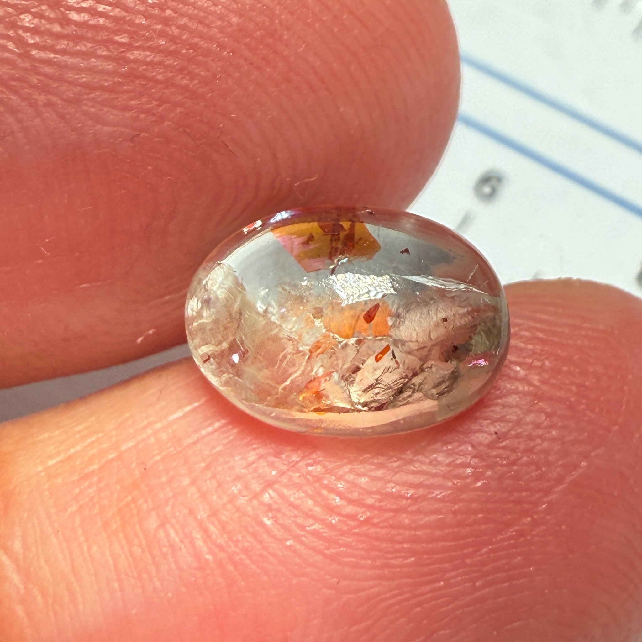 Confetti Sunstone Cabochon, 3.13ct, Tanzania, Untreated Unheated, flat backed