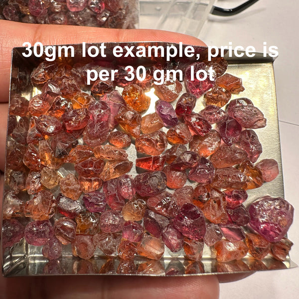 30gm Mixed Garnet Lot, Tanzania, Untreated Unheated, price is per 30gm lot- see video and pictures