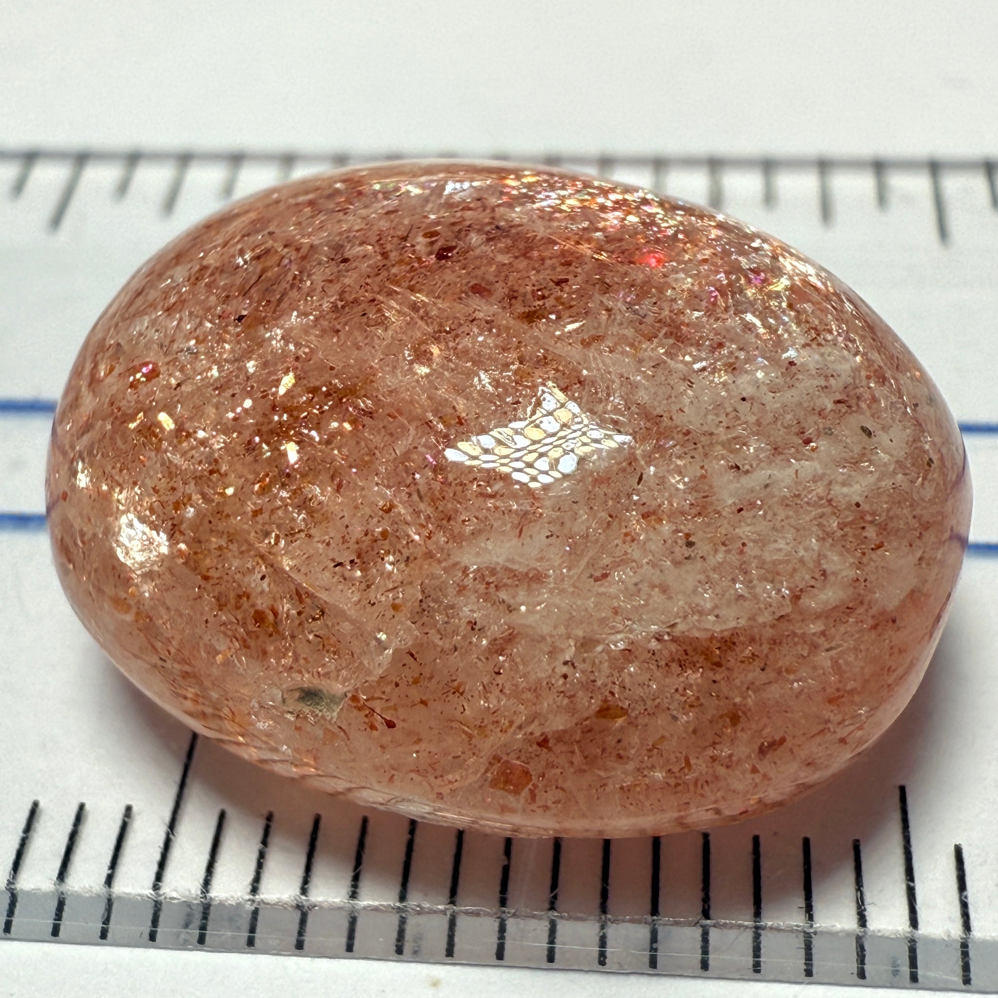 Confetti Sunstone Cabochon, 21.73ct, Tanzania, Untreated Unheated, flat backed