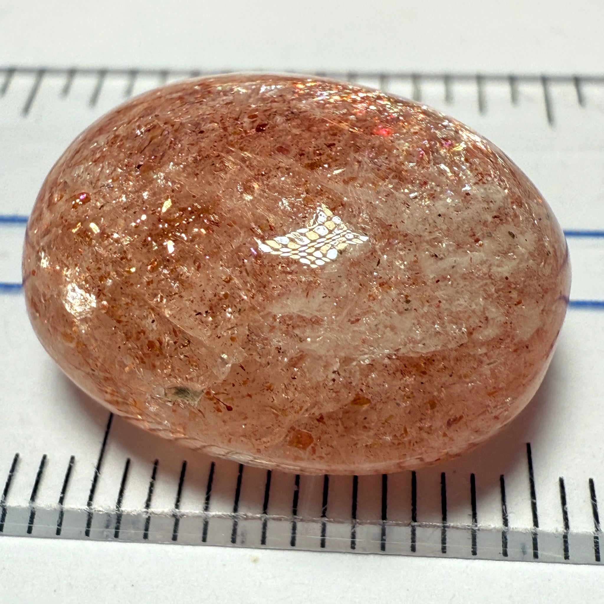 Confetti Sunstone Cabochon, 21.73ct, Tanzania, Untreated Unheated, flat backed