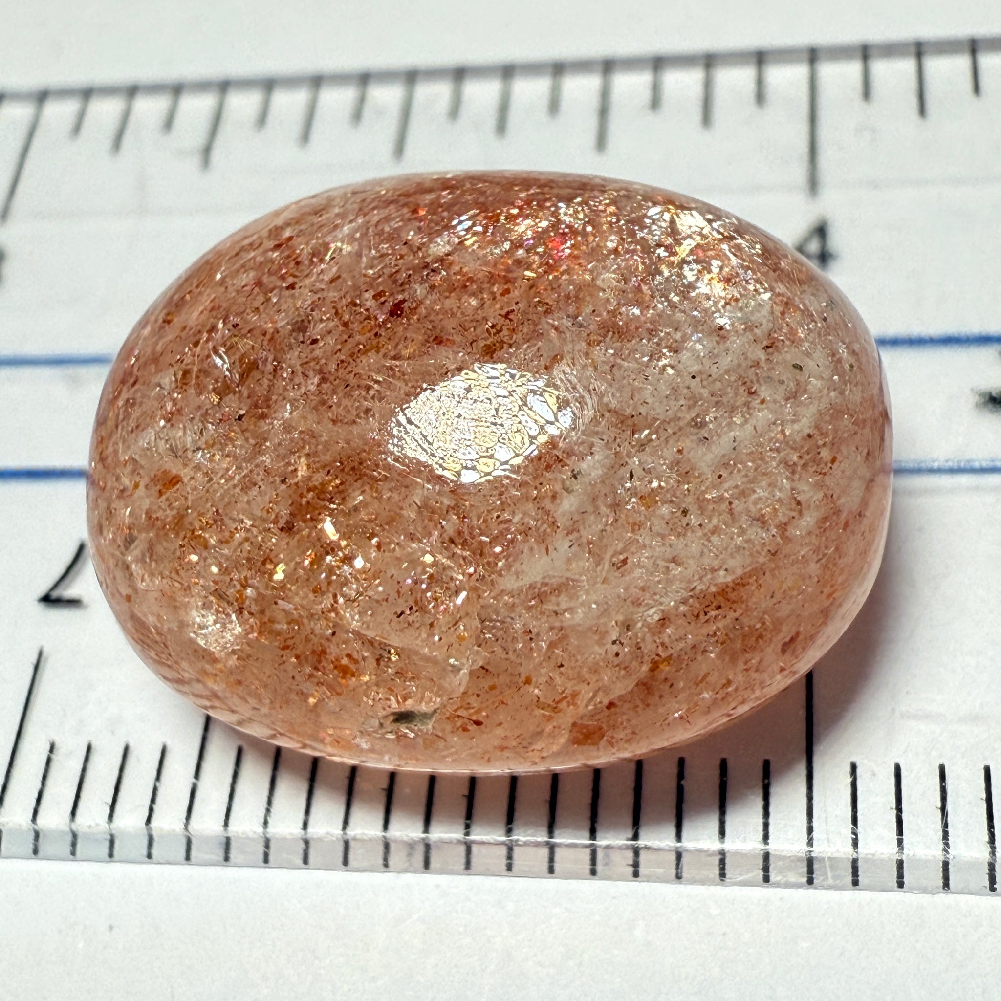 Confetti Sunstone Cabochon, 21.73ct, Tanzania, Untreated Unheated, flat backed