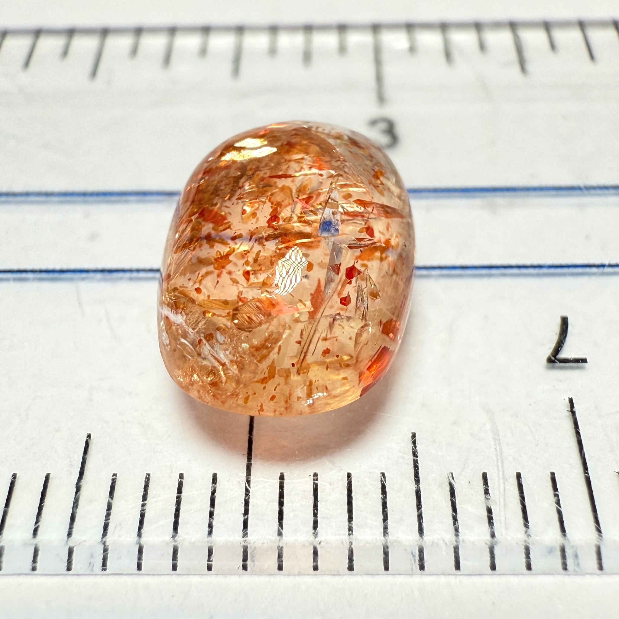 Confetti Sunstone Cabochon, 3.58ct, Tanzania, Untreated Unheated, flat backed