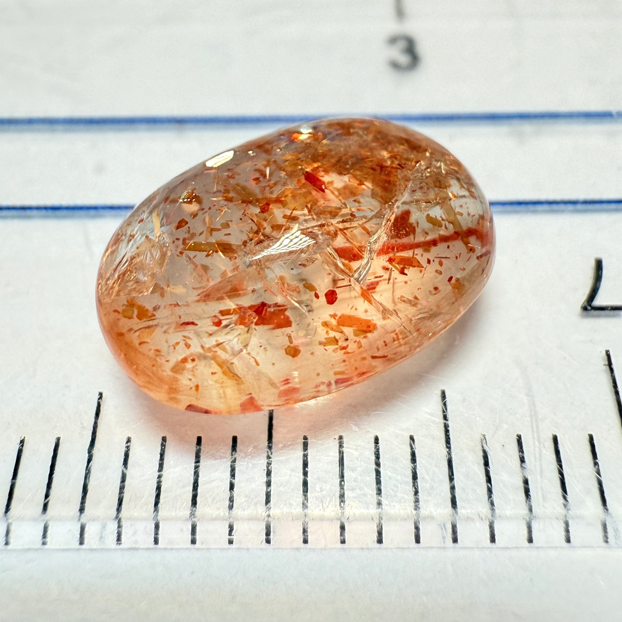 Confetti Sunstone Cabochon, 3.58ct, Tanzania, Untreated Unheated, flat backed